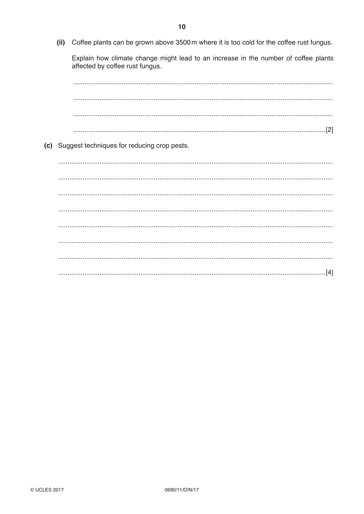 Cambridge IGCSE Environmental Management 0680 2017 Oct/Nov Paper 1 · Variant 1 question paper, page 10 of 16