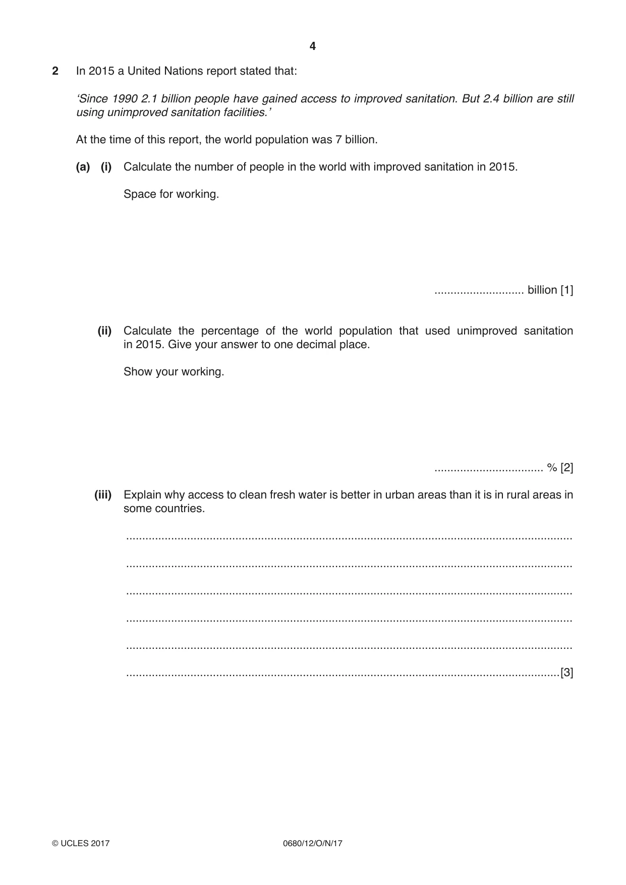 Cambridge IGCSE Environmental Management 0680 2017 Oct/Nov Paper 1 · Variant 2 question paper, page 4 of 16