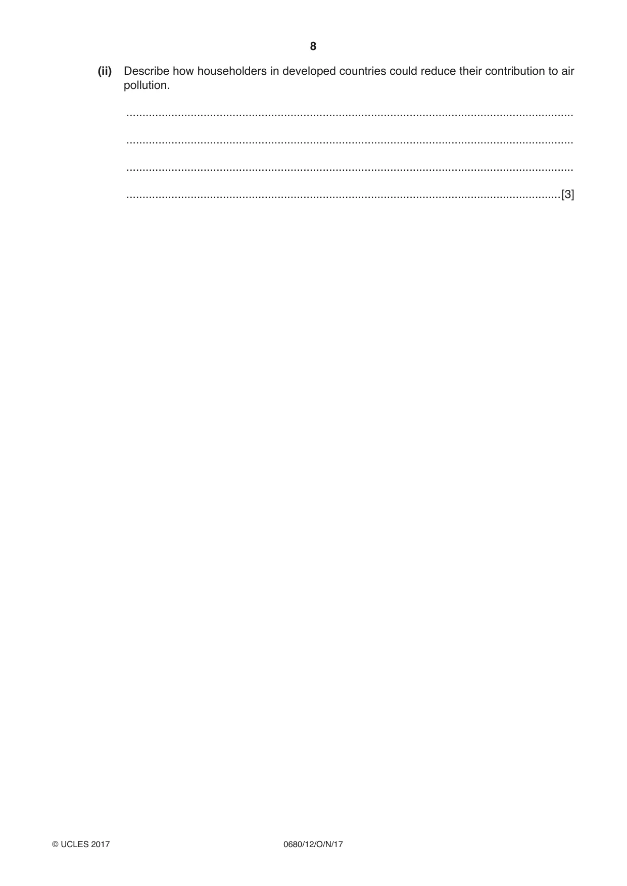 Cambridge IGCSE Environmental Management 0680 2017 Oct/Nov Paper 1 · Variant 2 question paper, page 8 of 16