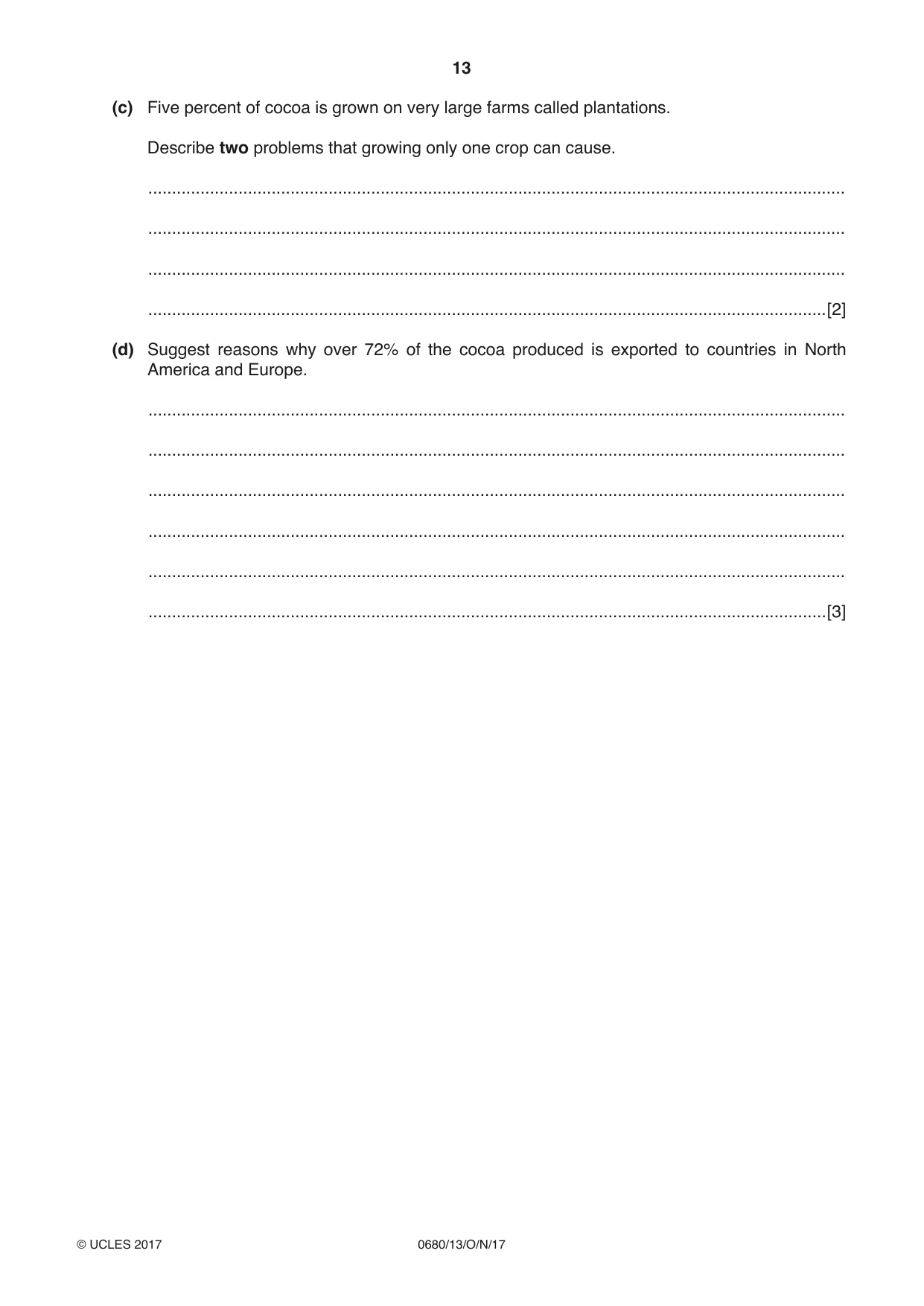 Cambridge IGCSE Environmental Management 0680 2017 Oct/Nov Paper 1 · Variant 3 question paper, page 13 of 16
