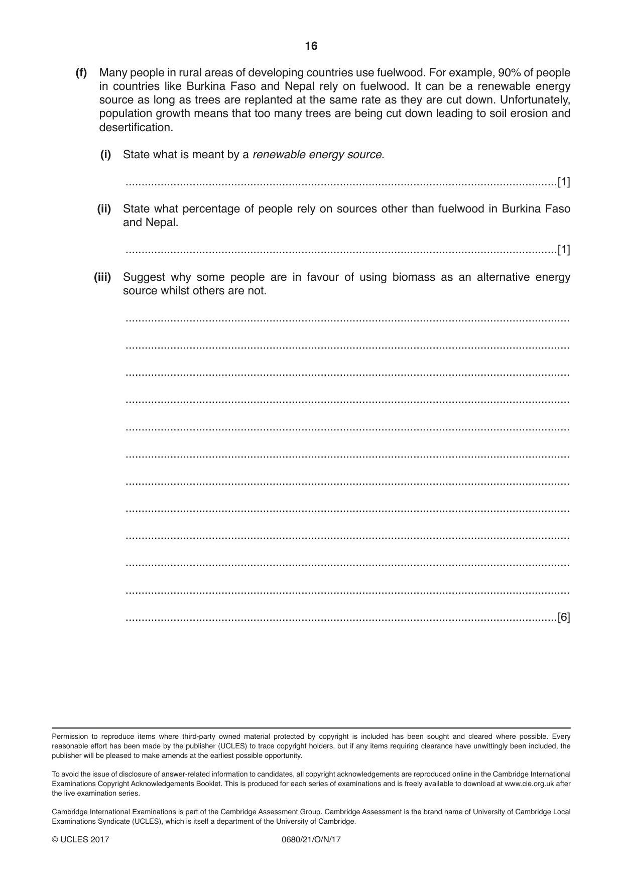Cambridge IGCSE Environmental Management 0680 2017 Oct/Nov Paper 2 · Variant 1 question paper, page 16 of 16