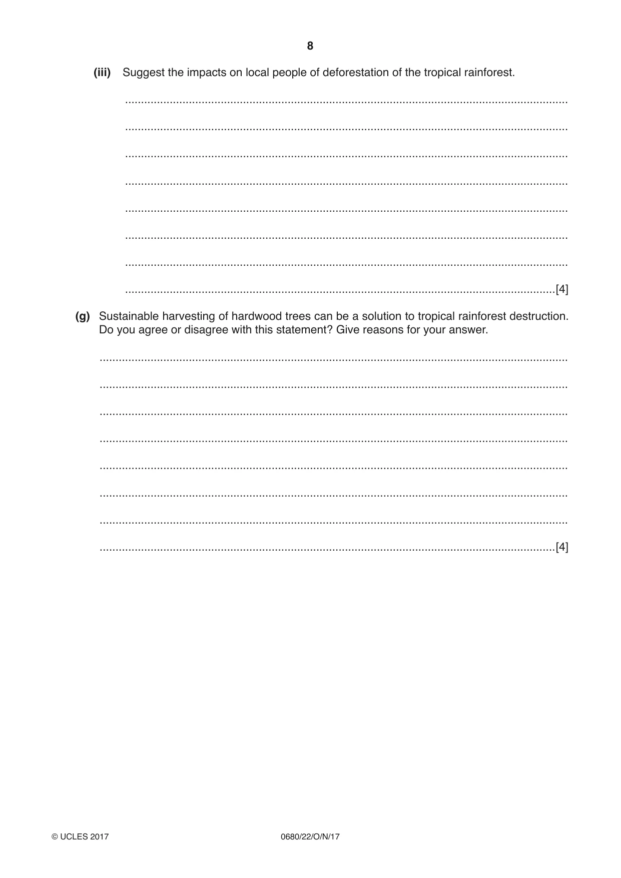 Cambridge IGCSE Environmental Management 0680 2017 Oct/Nov Paper 2 · Variant 2 question paper, page 8 of 16