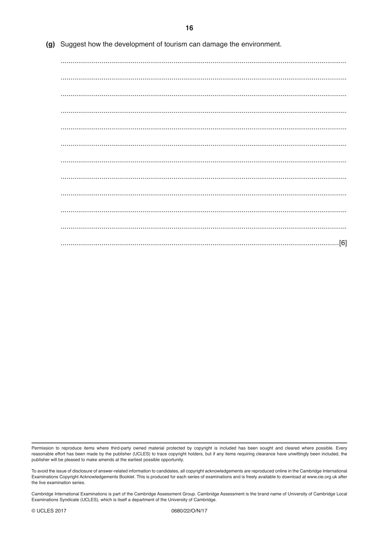 Cambridge IGCSE Environmental Management 0680 2017 Oct/Nov Paper 2 · Variant 2 question paper, page 16 of 16