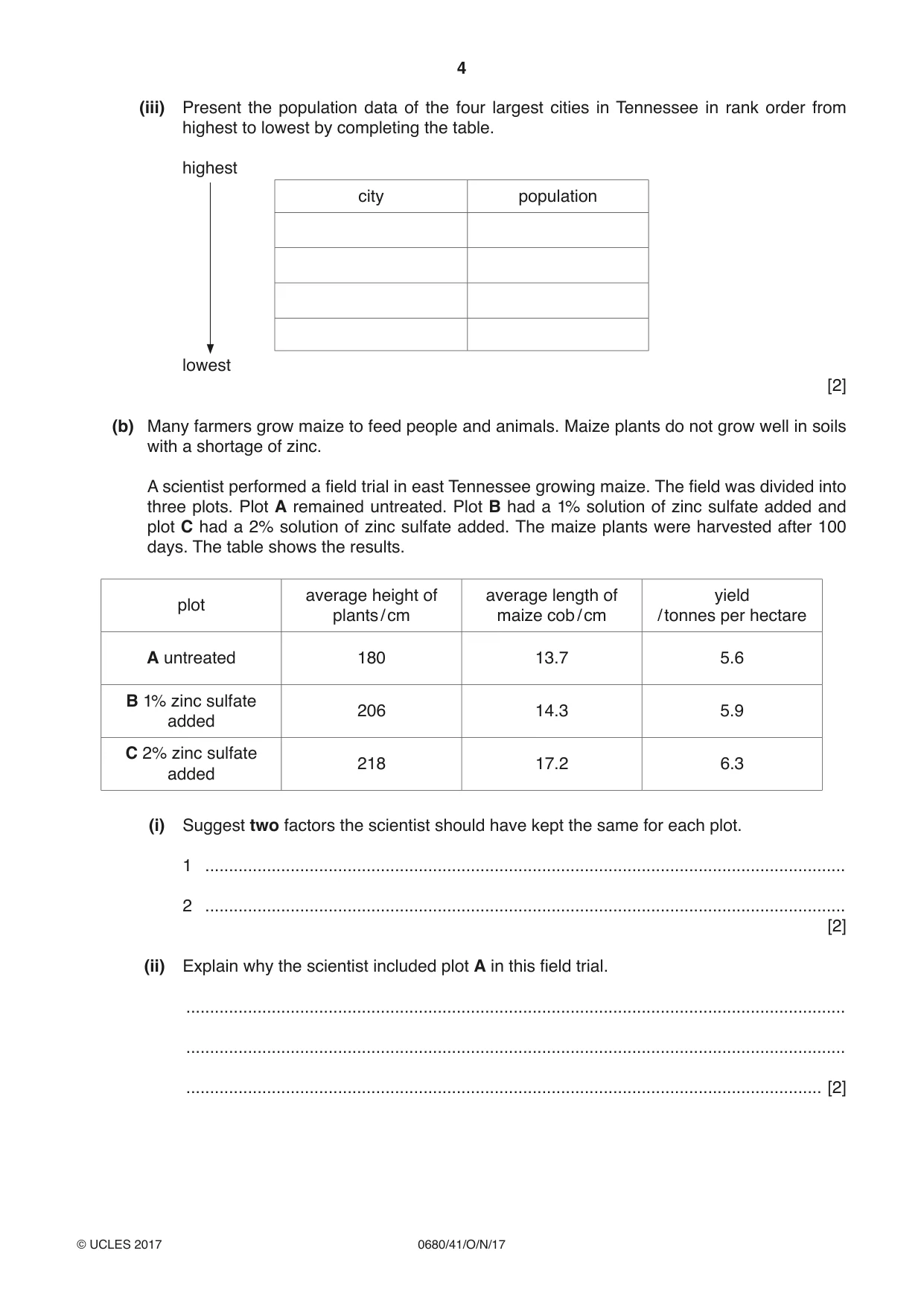 Cambridge IGCSE Environmental Management 0680 2017 Oct/Nov Paper 4 · Variant 1 question paper, page 4 of 16