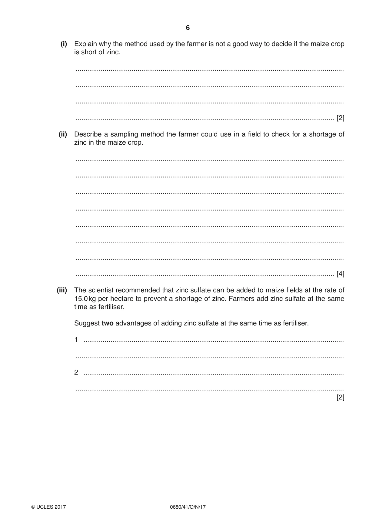Cambridge IGCSE Environmental Management 0680 2017 Oct/Nov Paper 4 · Variant 1 question paper, page 6 of 16