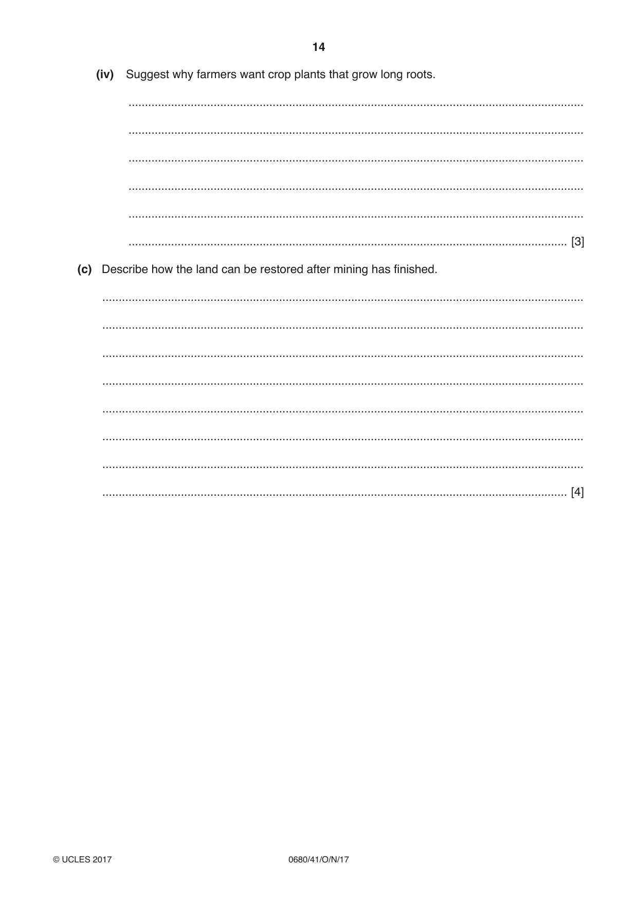 Cambridge IGCSE Environmental Management 0680 2017 Oct/Nov Paper 4 · Variant 1 question paper, page 14 of 16
