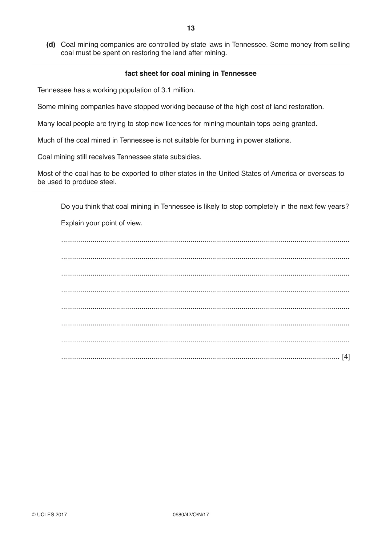 Cambridge IGCSE Environmental Management 0680 2017 Oct/Nov Paper 4 · Variant 2 question paper, page 13 of 16