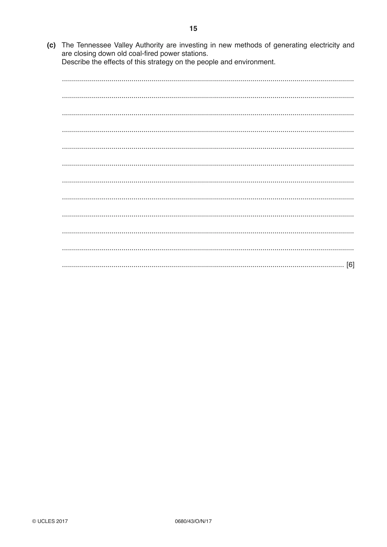Cambridge IGCSE Environmental Management 0680 2017 Oct/Nov Paper 4 · Variant 3 question paper, page 15 of 16