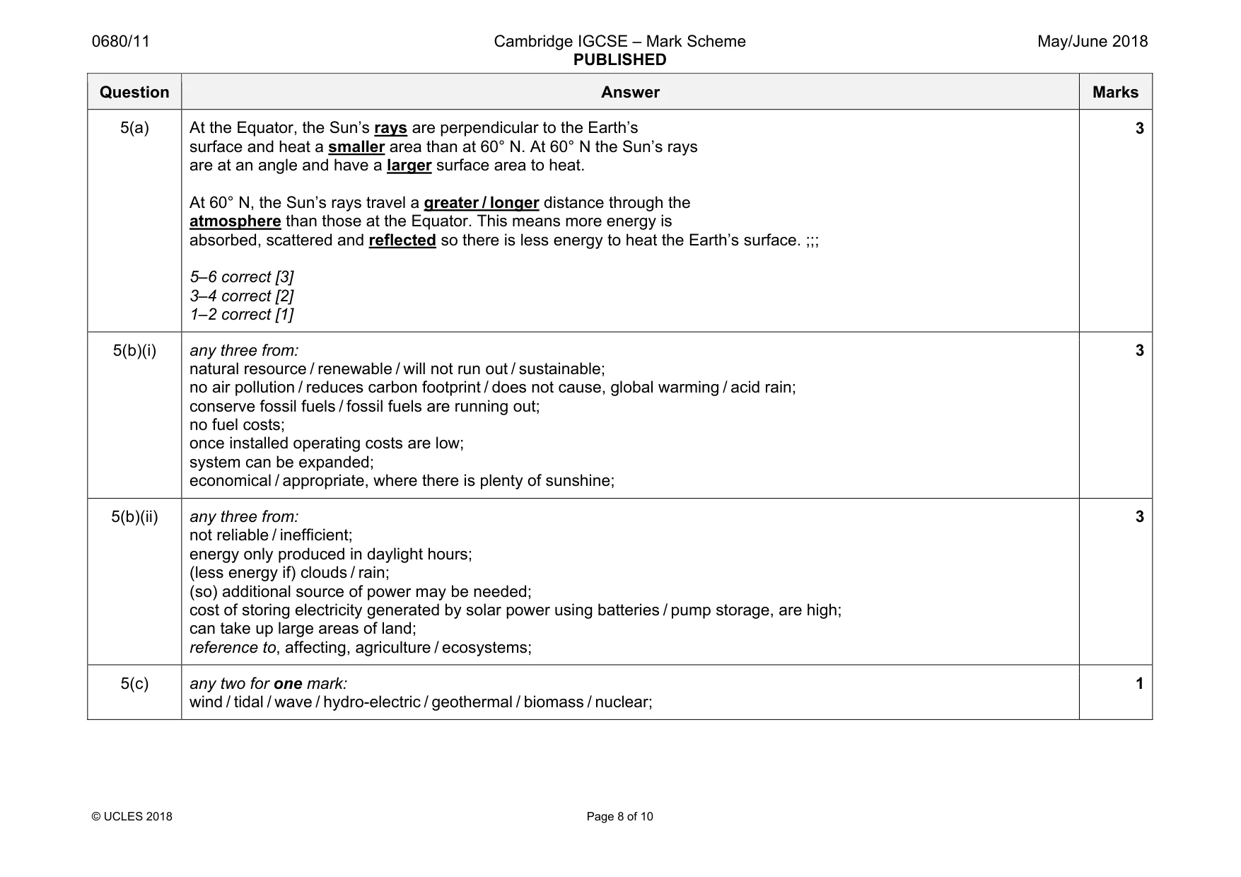 Mark scheme, page 8 of 10