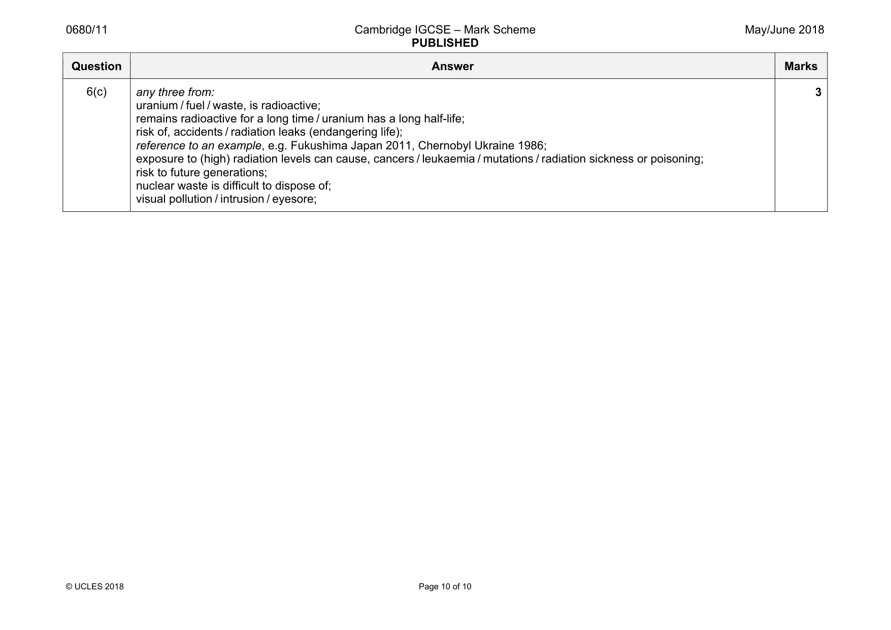 Mark scheme, page 10 of 10