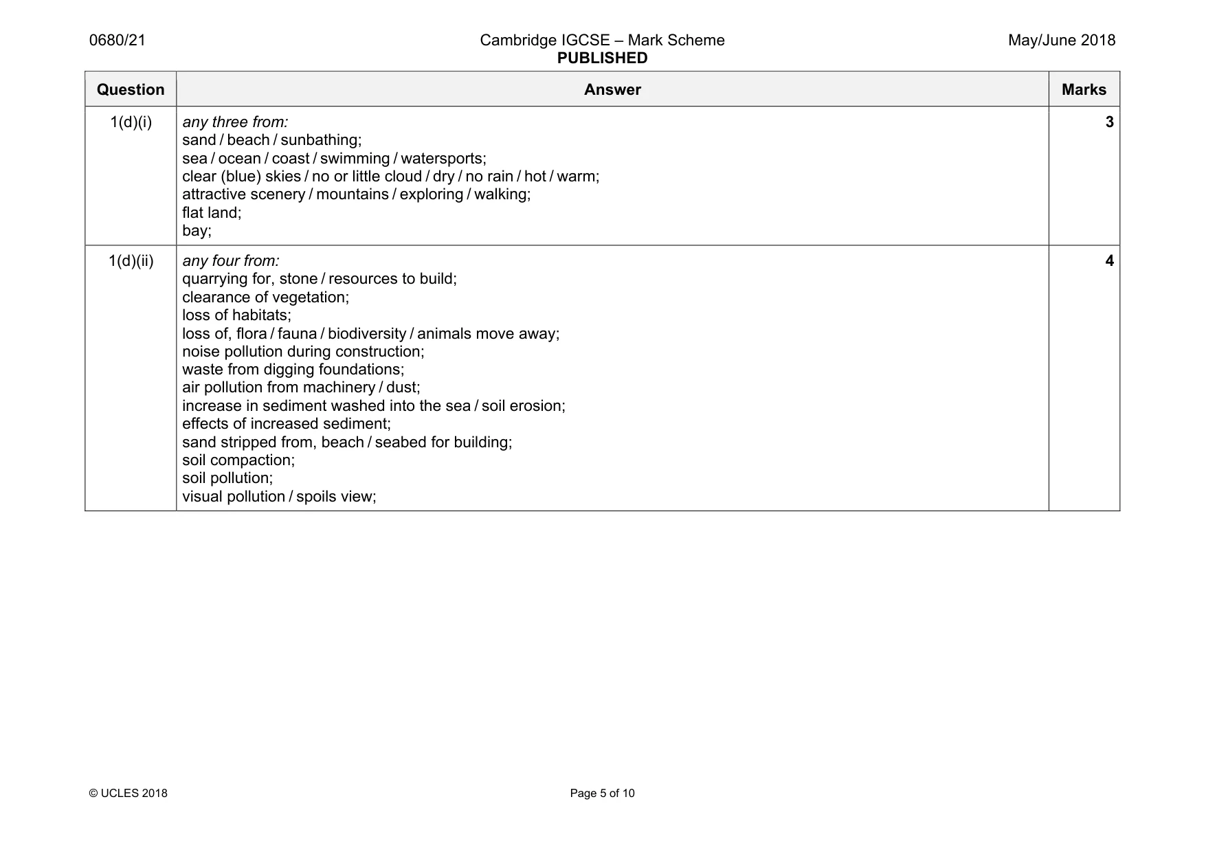 Mark scheme, page 5 of 10