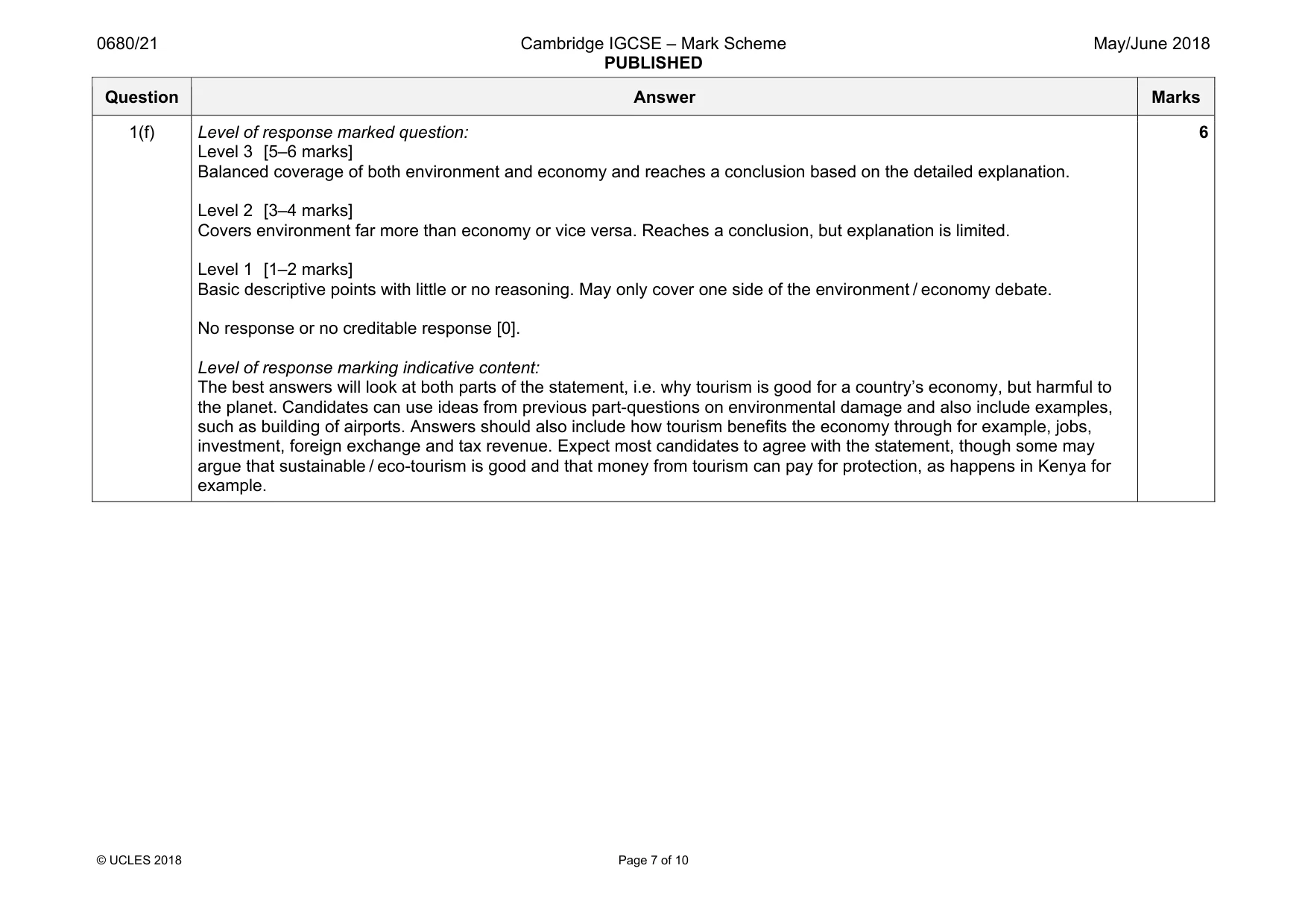 Mark scheme, page 7 of 10
