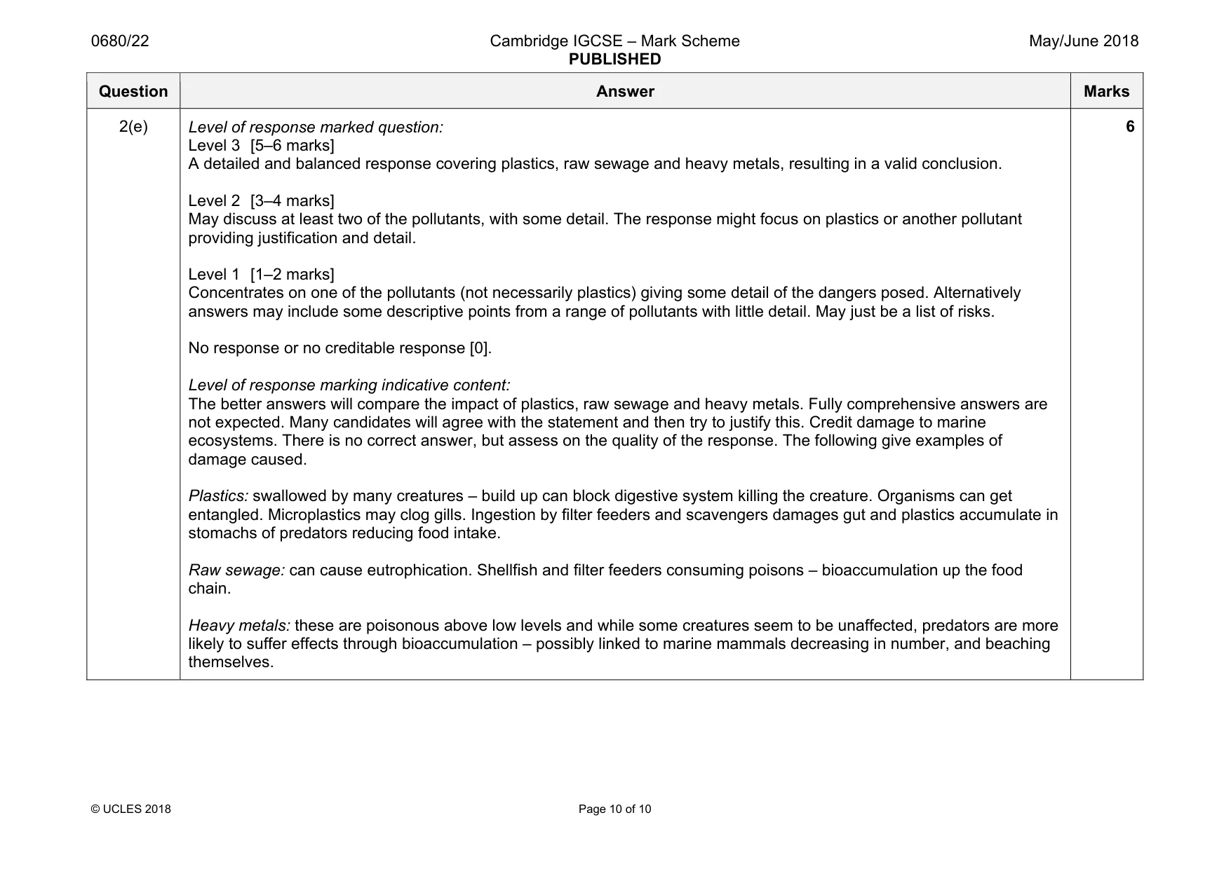 Mark scheme, page 10 of 10