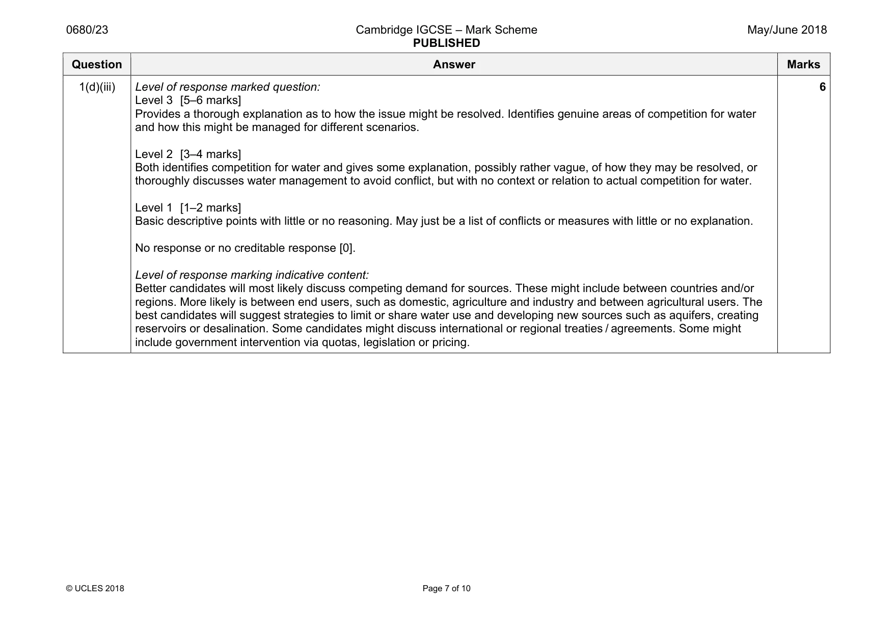 Mark scheme, page 7 of 10