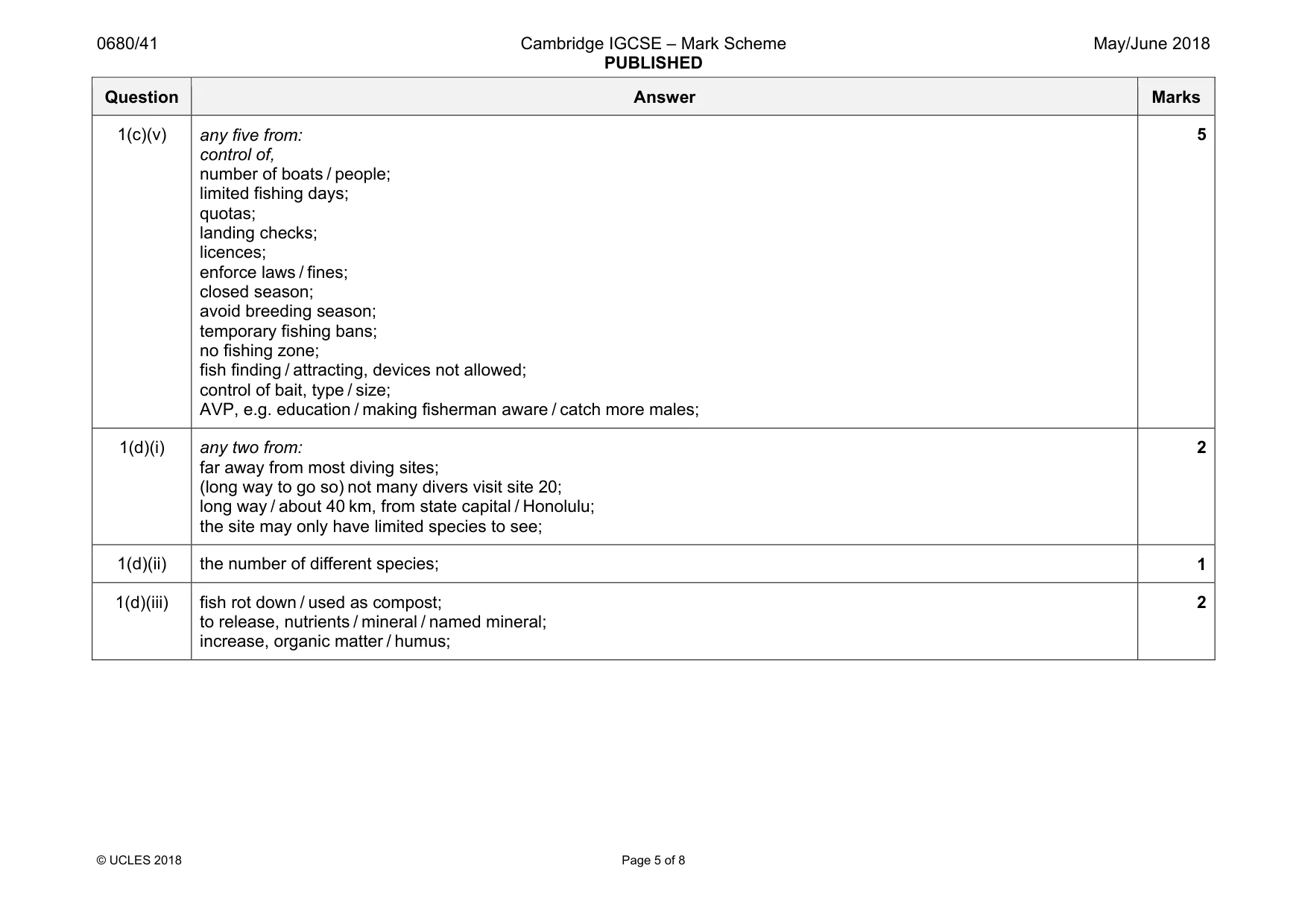 Mark scheme, page 5 of 8