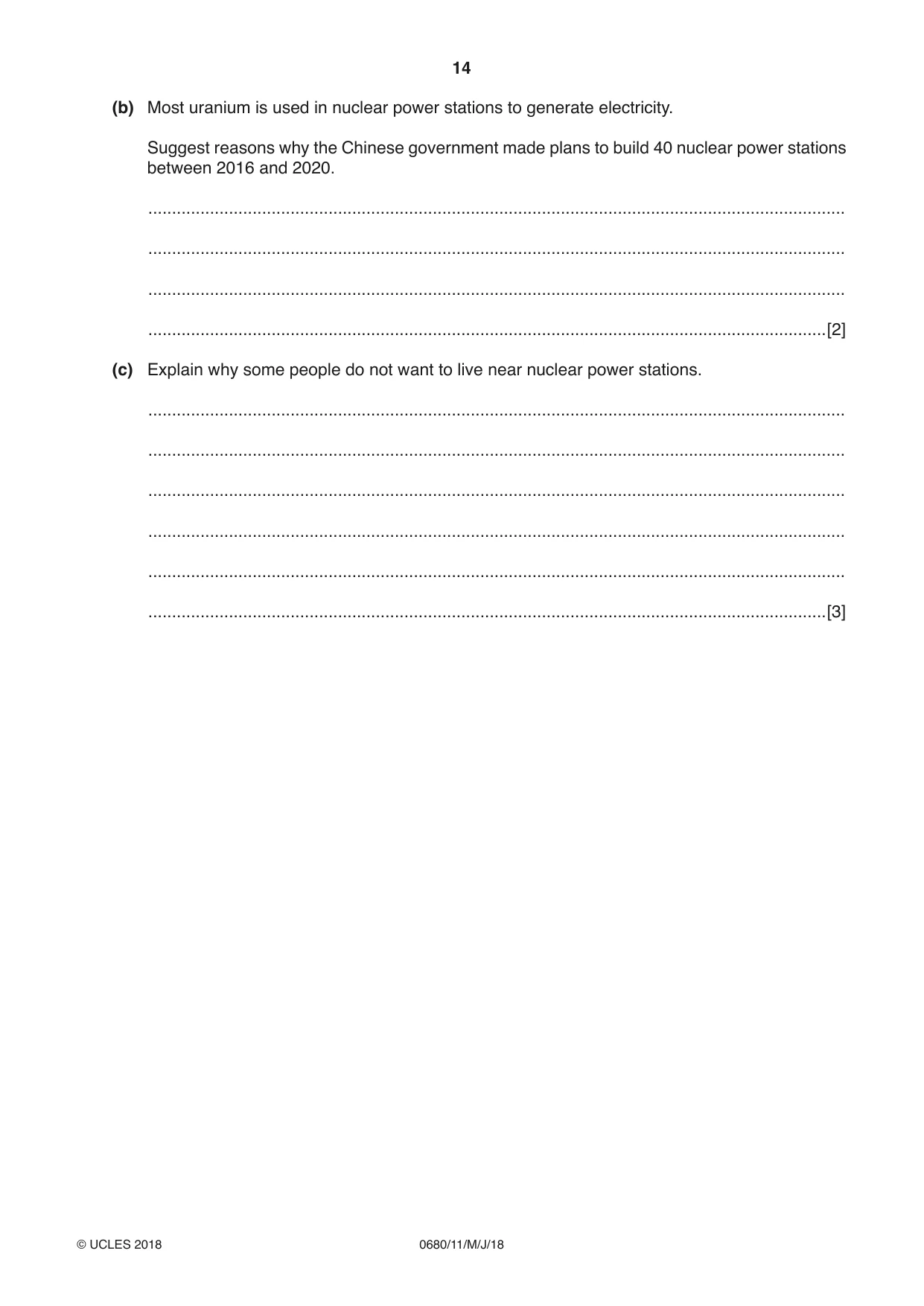 Cambridge IGCSE Environmental Management 0680 2018 May/June Paper 1 · Variant 1 question paper, page 14 of 16