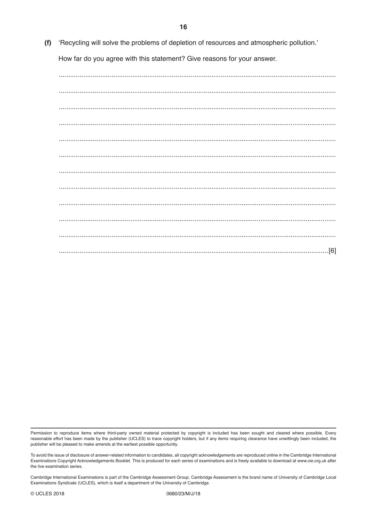 Cambridge IGCSE Environmental Management 0680 2018 May/June Paper 2 · Variant 3 question paper, page 16 of 16