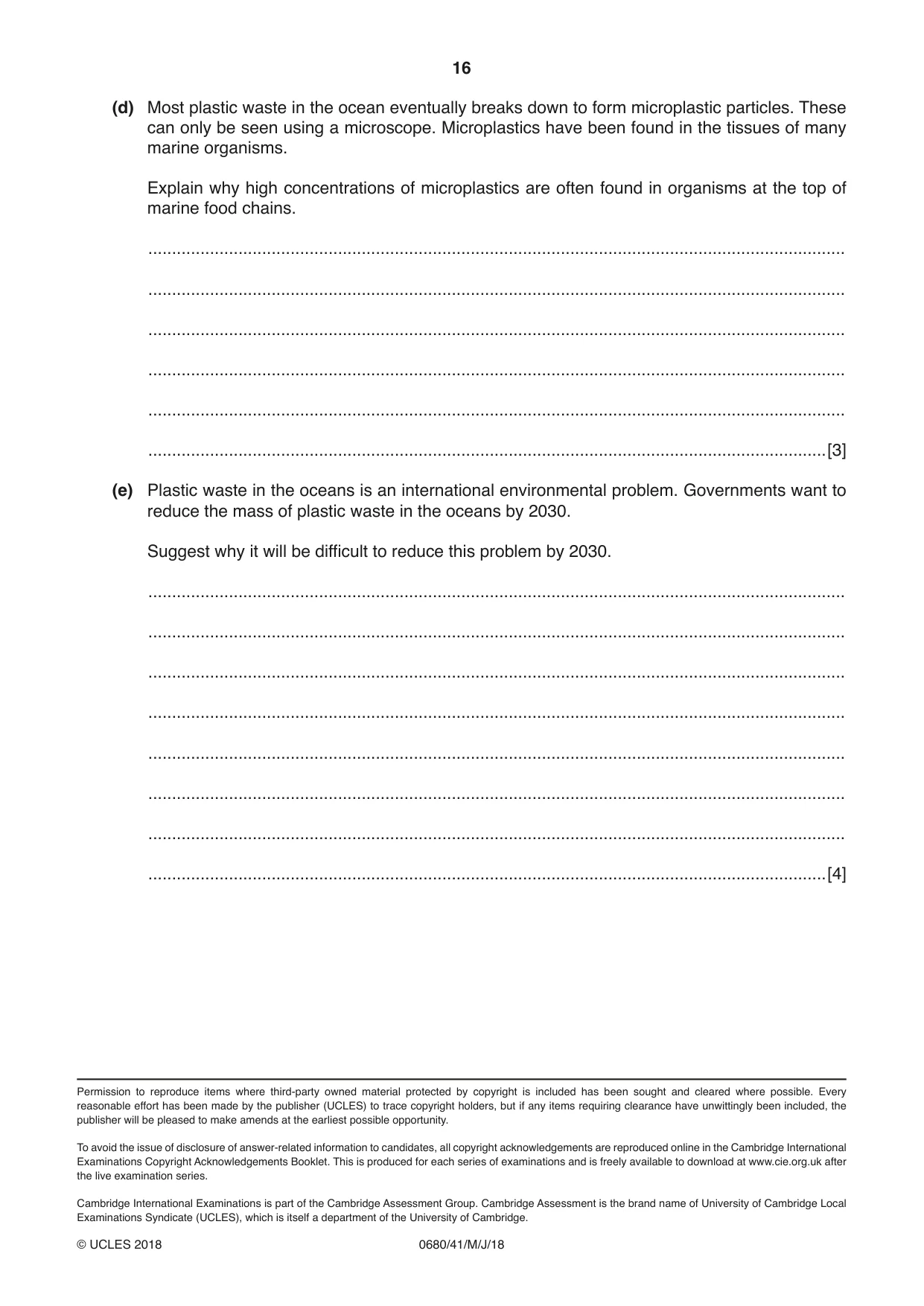 Cambridge IGCSE Environmental Management 0680 2018 May/June Paper 4 · Variant 1 question paper, page 16 of 16