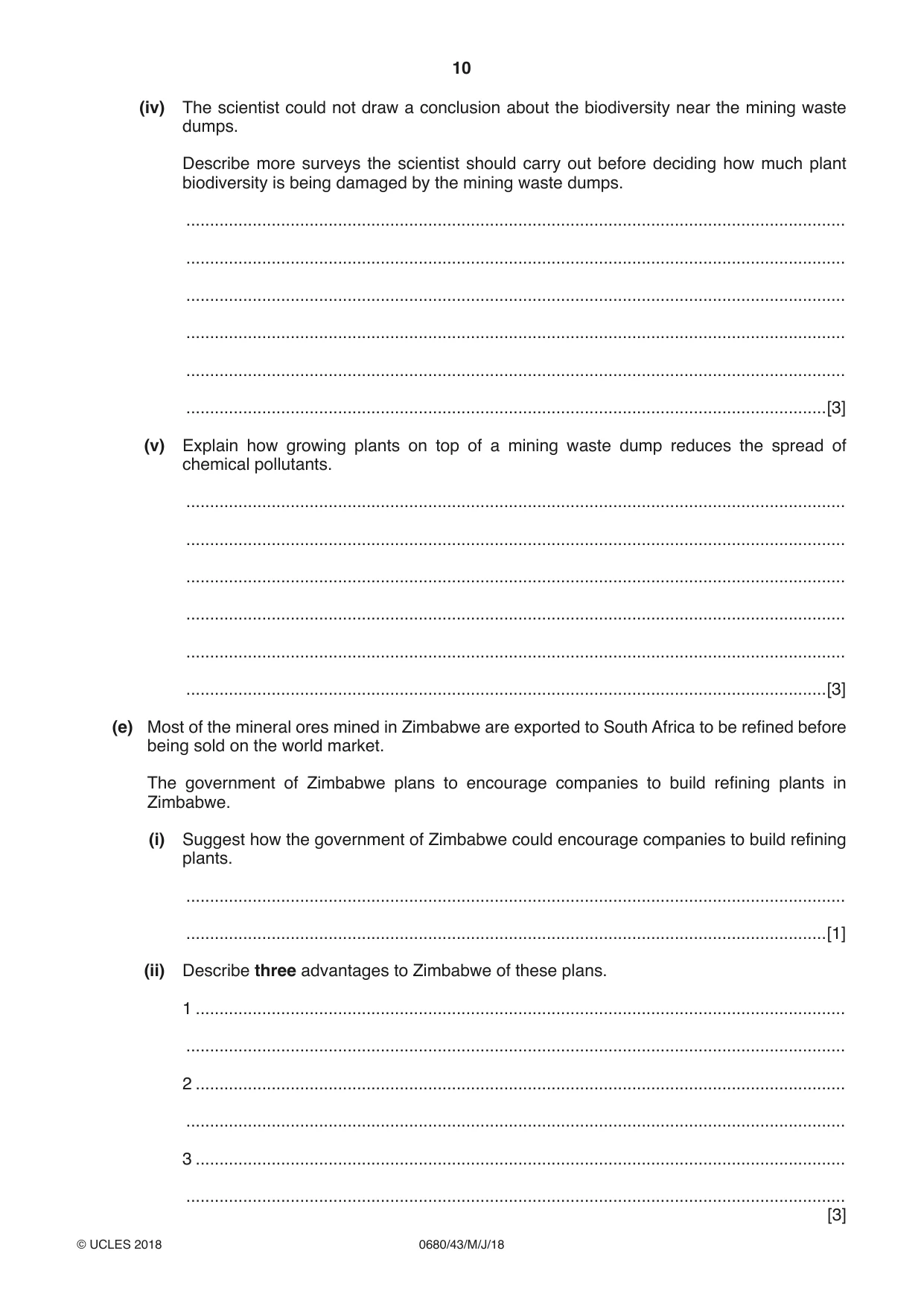 Cambridge IGCSE Environmental Management 0680 2018 May/June Paper 4 · Variant 3 question paper, page 10 of 16