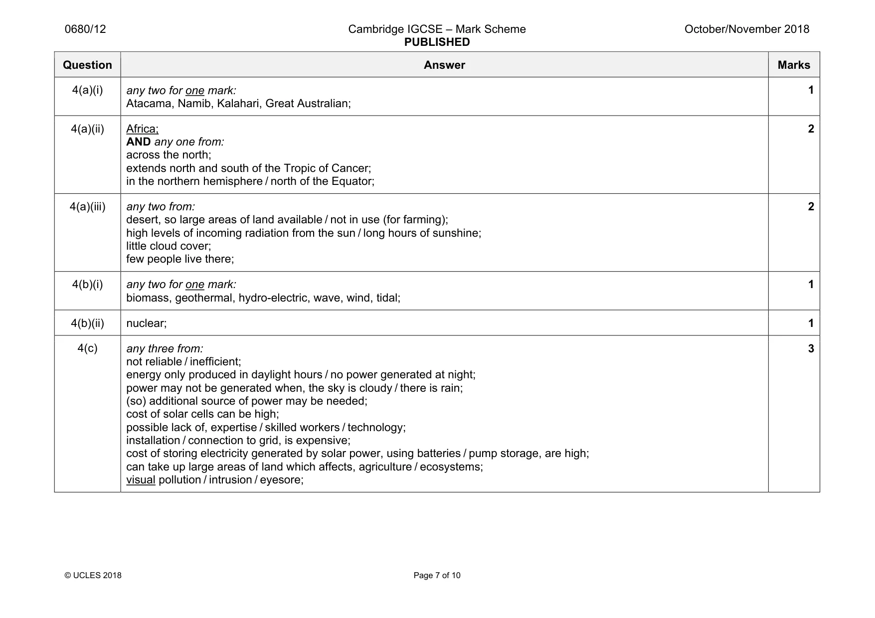 Mark scheme, page 7 of 10