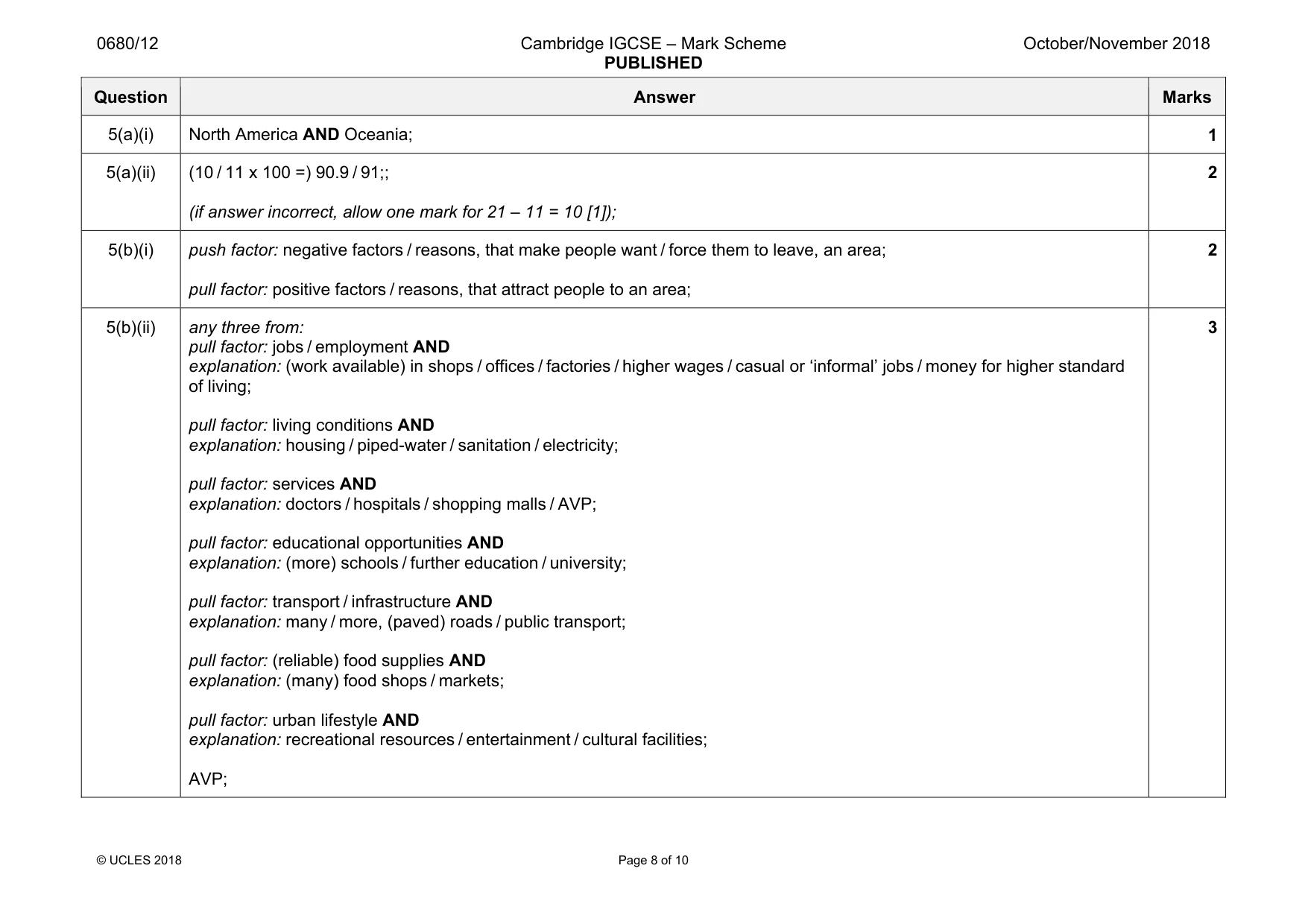 Mark scheme, page 8 of 10