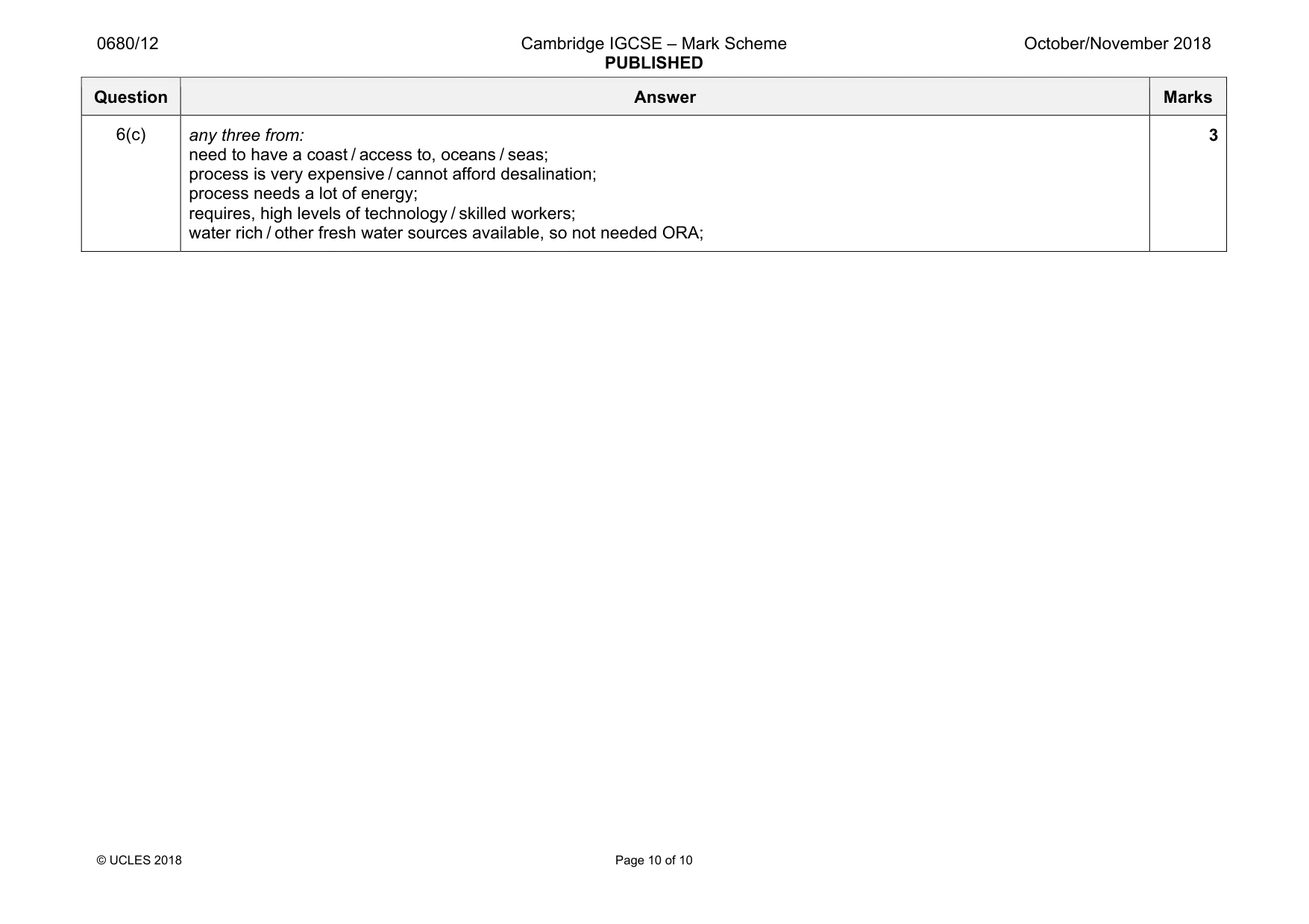 Mark scheme, page 10 of 10