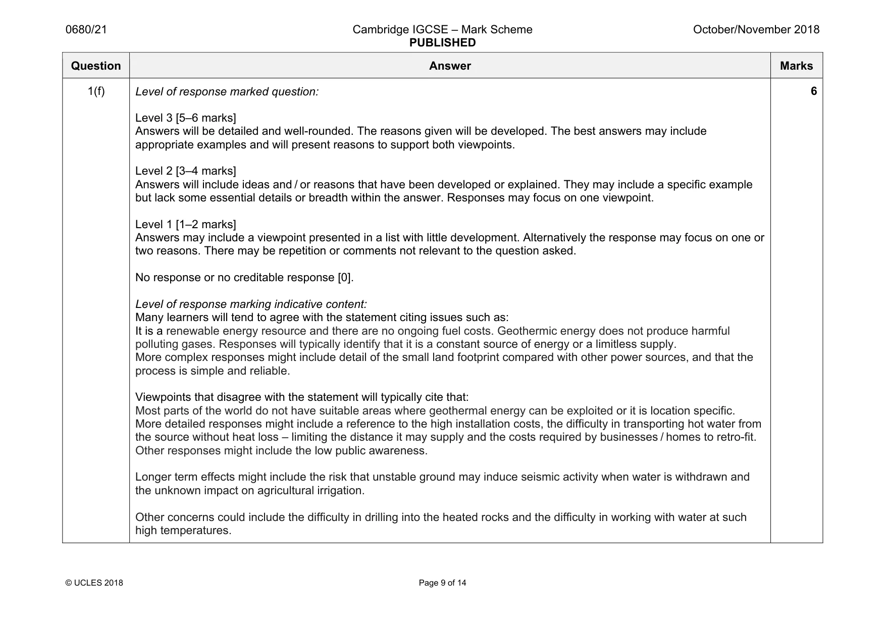 Mark scheme, page 9 of 14