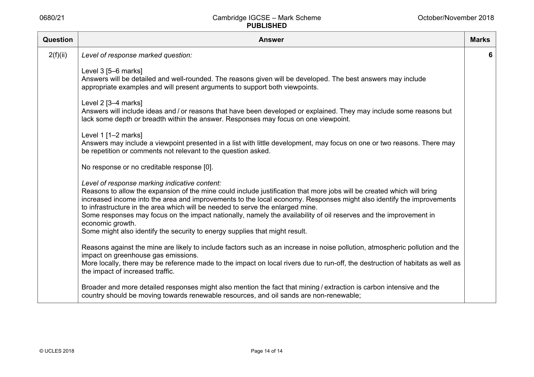 Mark scheme, page 14 of 14