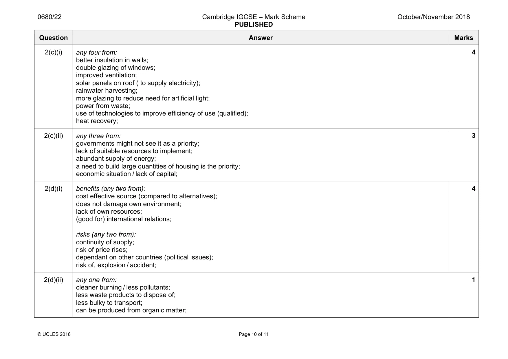 Mark scheme, page 10 of 11