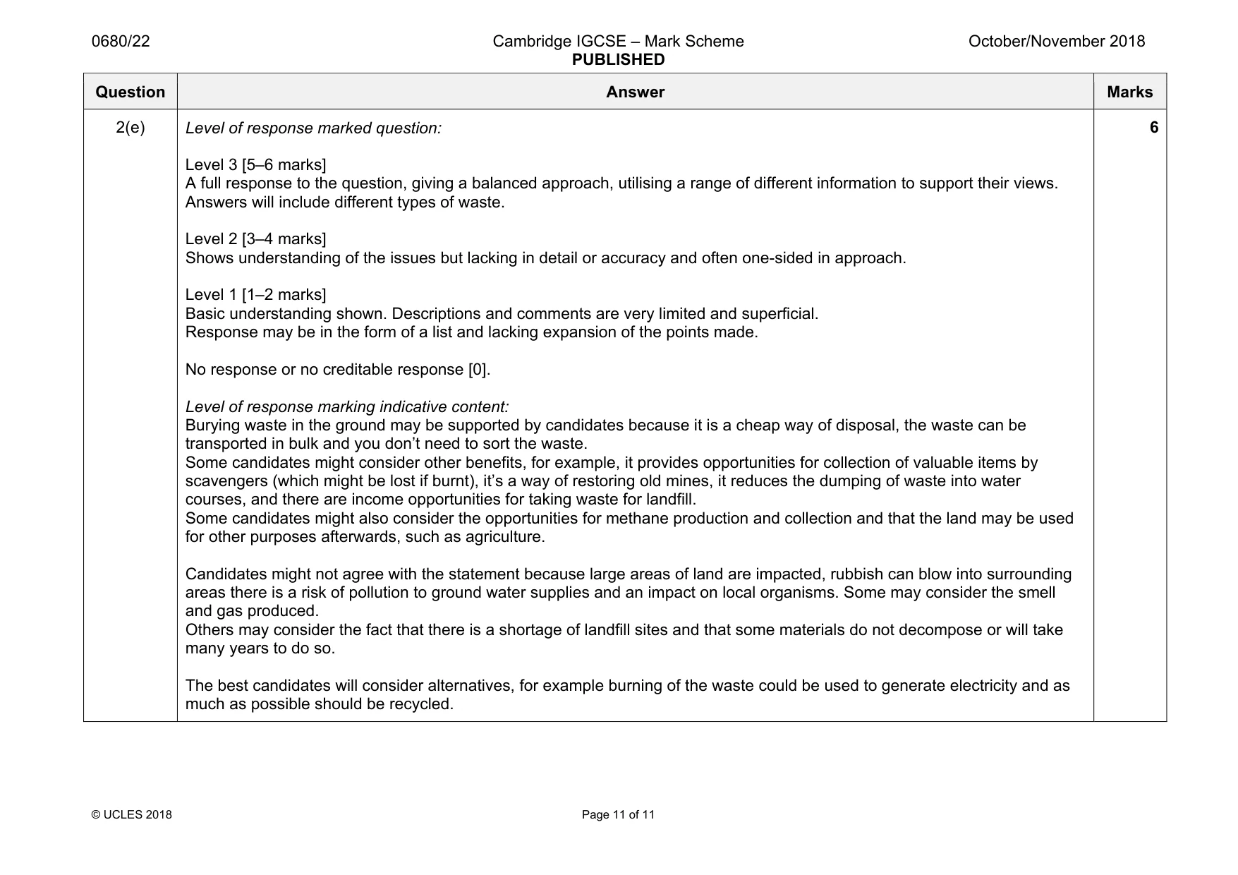 Mark scheme, page 11 of 11