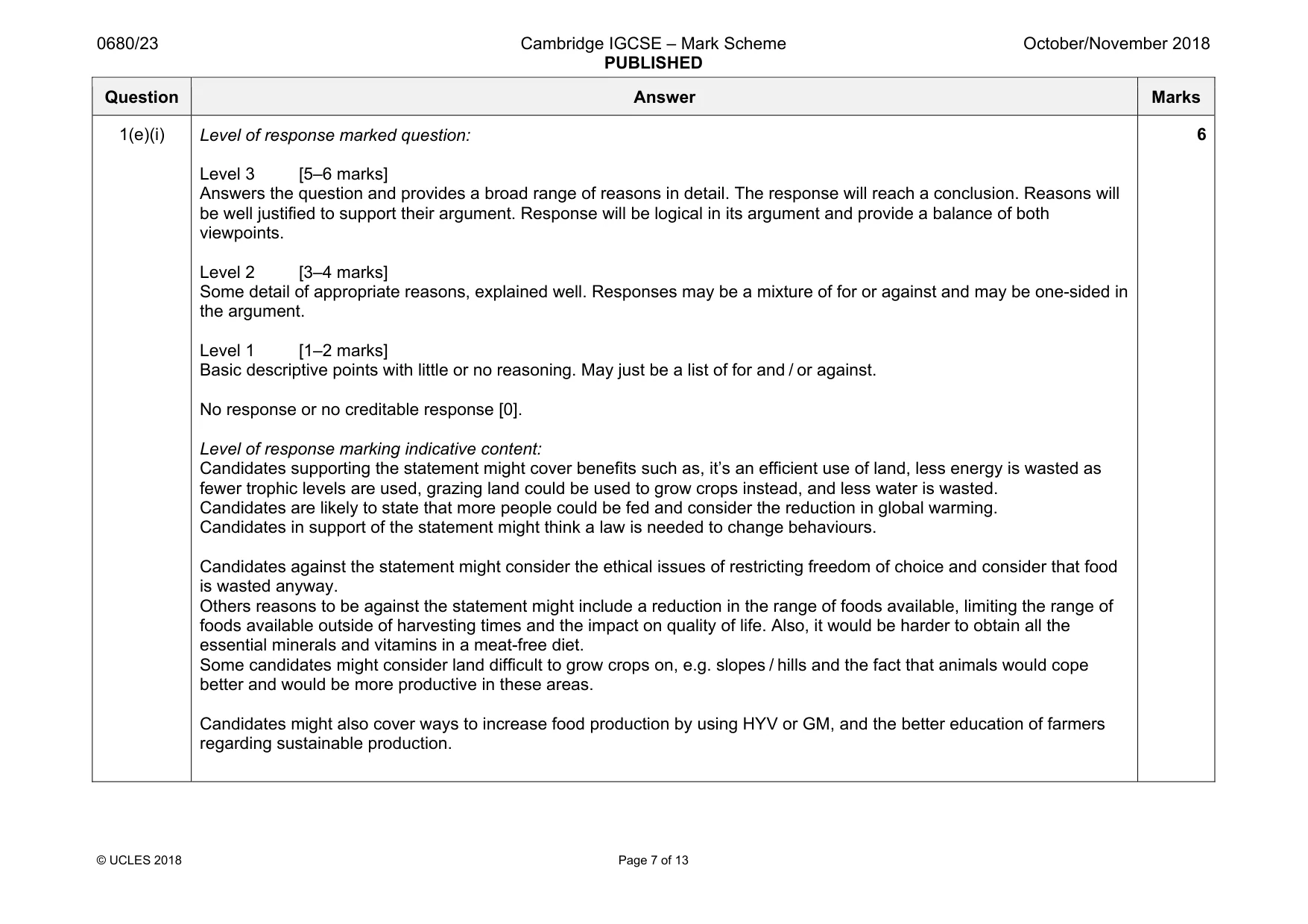 Mark scheme, page 7 of 13