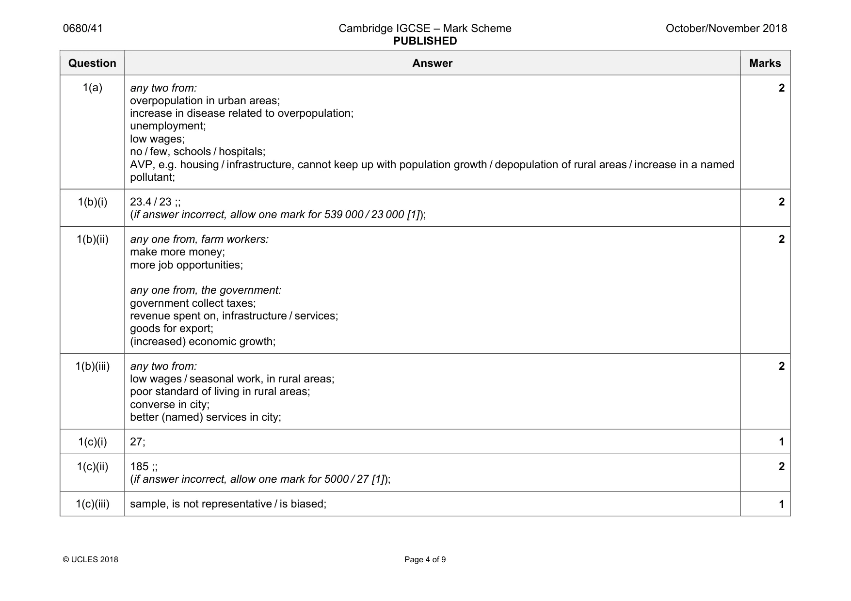 Mark scheme, page 4 of 9