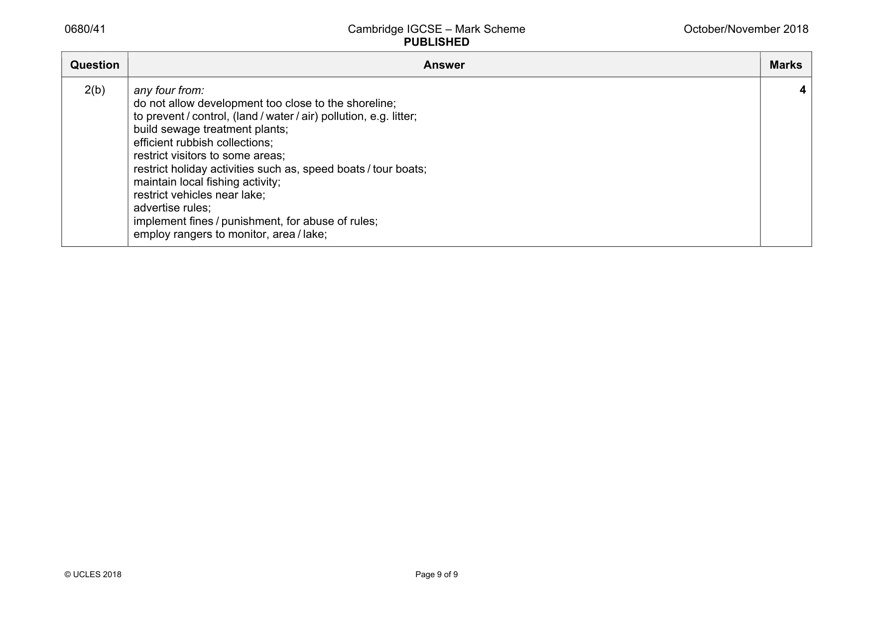 Mark scheme, page 9 of 9