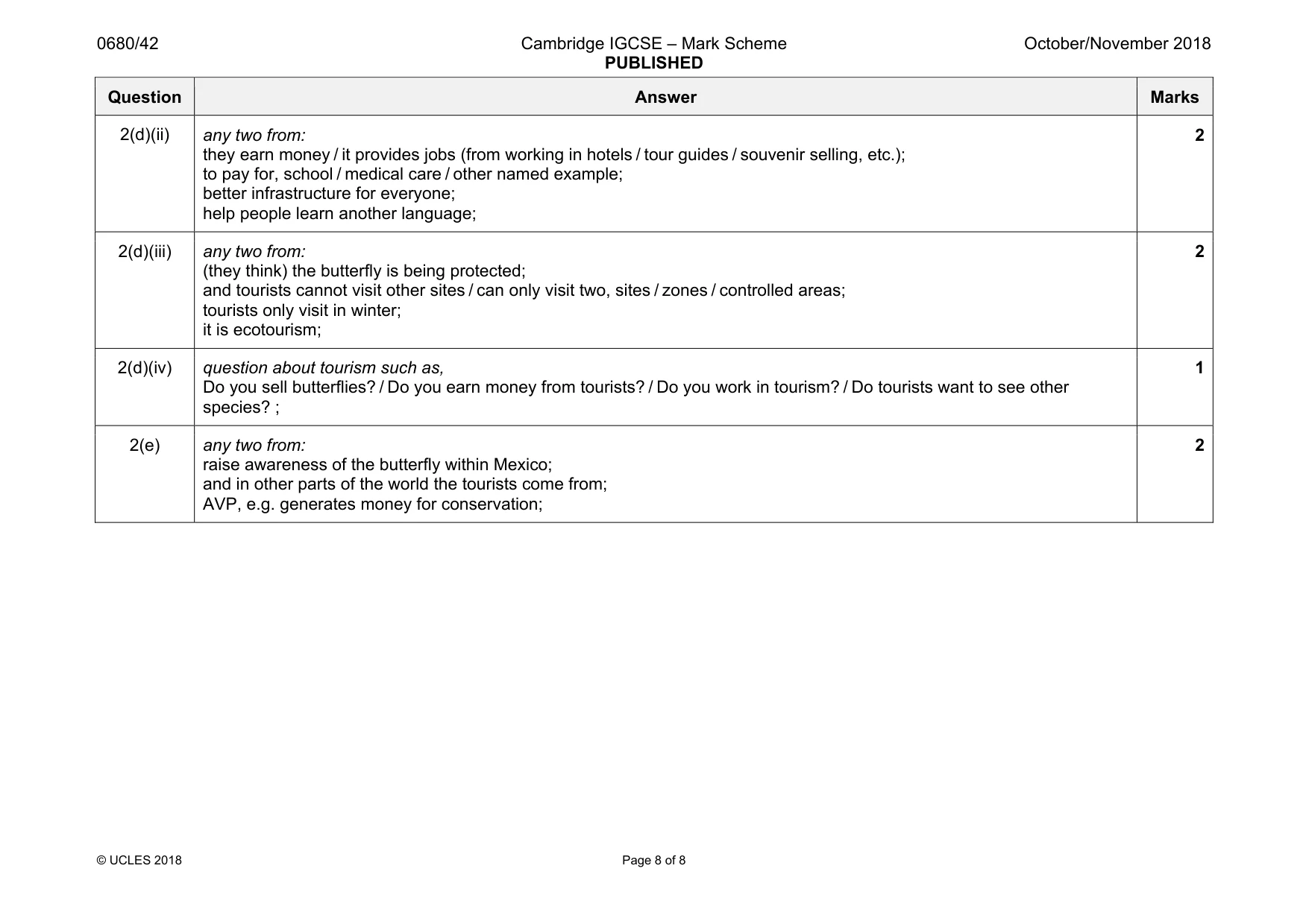 Mark scheme, page 8 of 8
