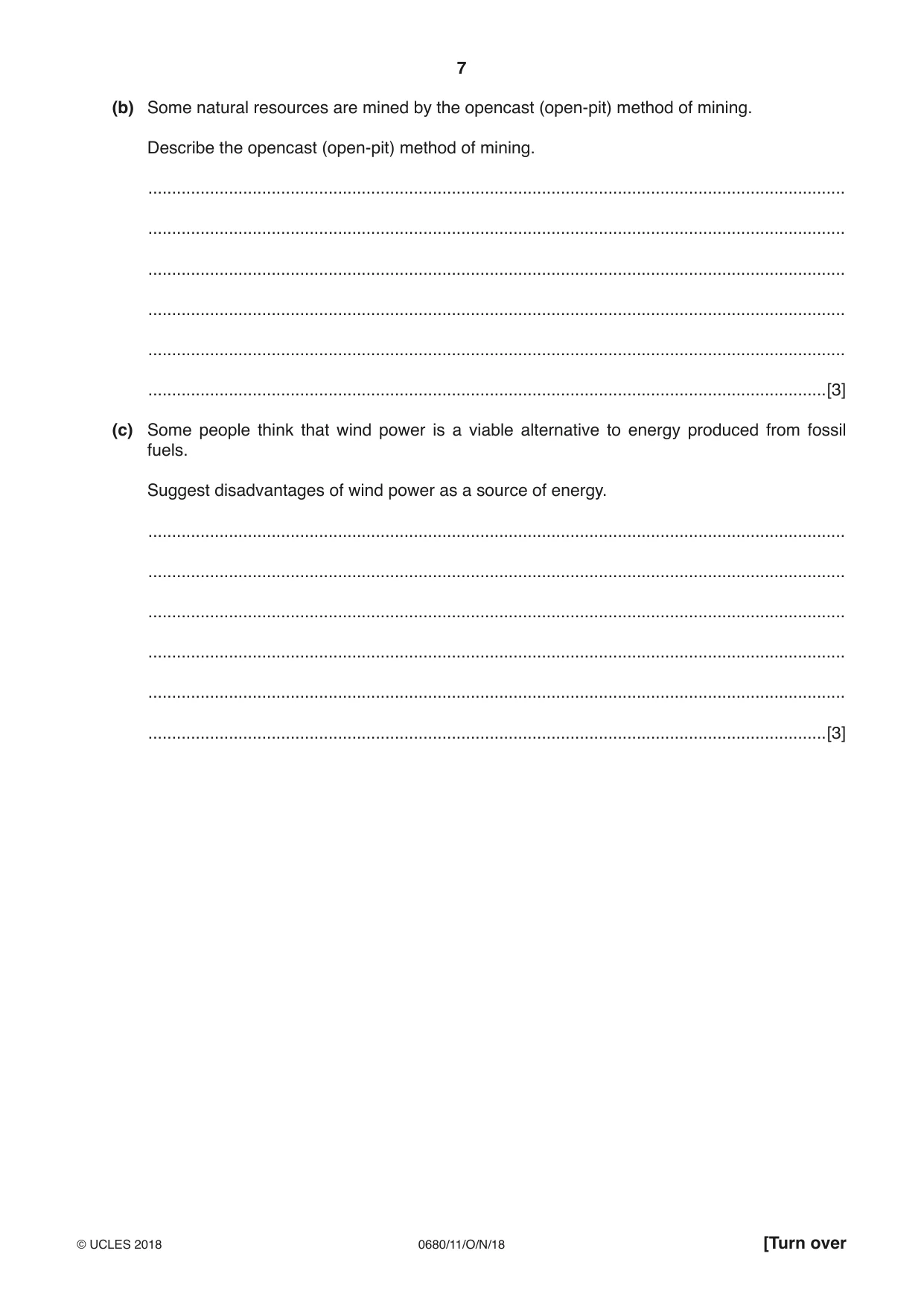 Cambridge IGCSE Environmental Management 0680 2018 Oct/Nov Paper 1 · Variant 1 question paper, page 7 of 16