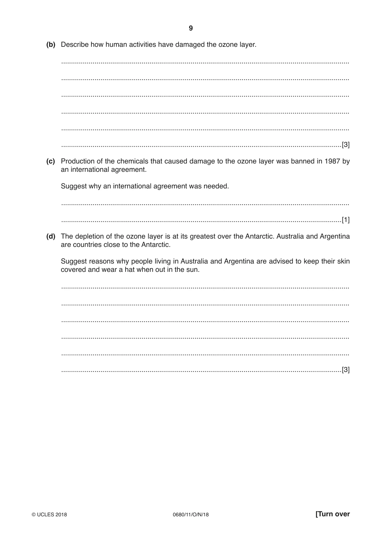 Cambridge IGCSE Environmental Management 0680 2018 Oct/Nov Paper 1 · Variant 1 question paper, page 9 of 16