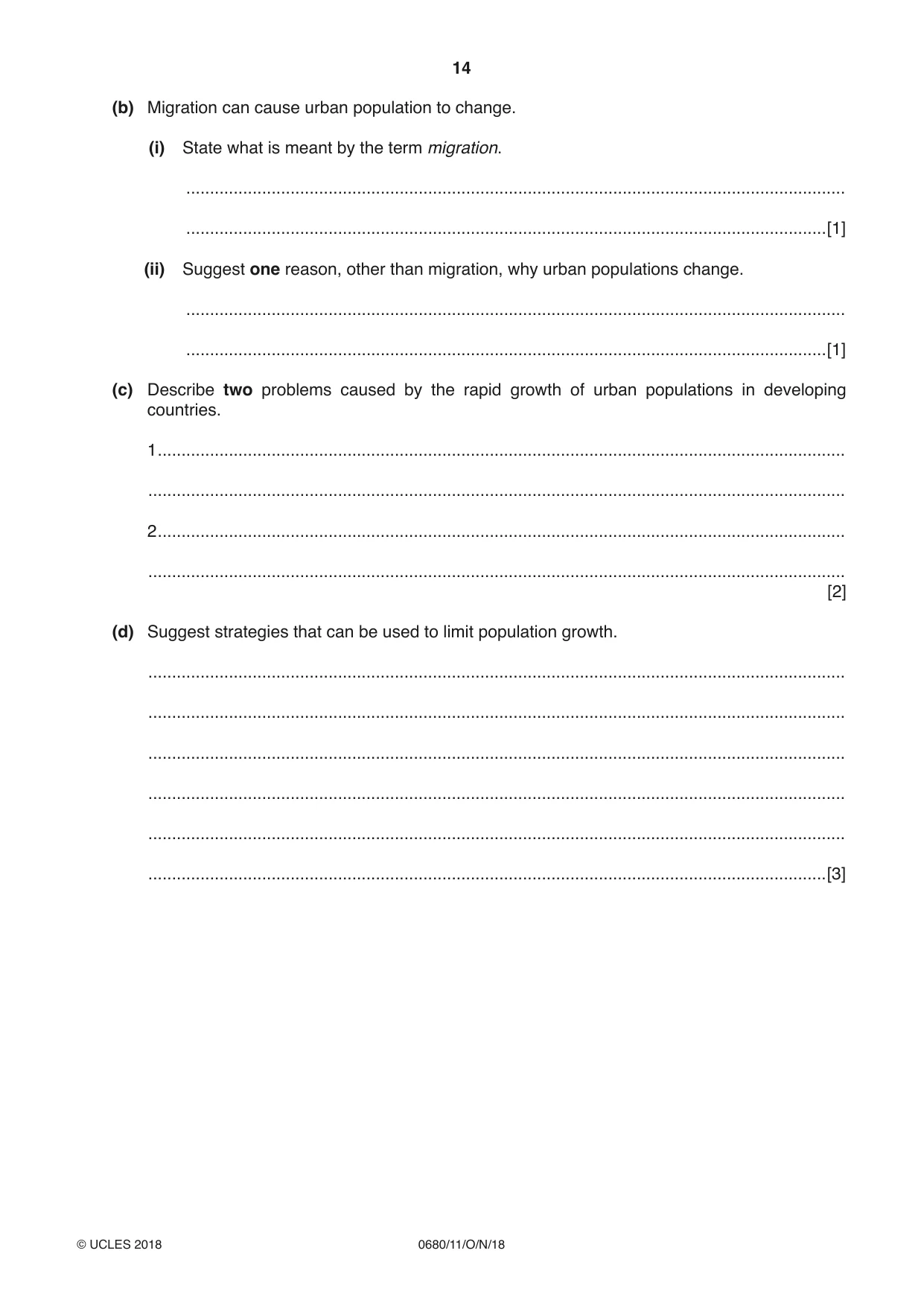 Cambridge IGCSE Environmental Management 0680 2018 Oct/Nov Paper 1 · Variant 1 question paper, page 14 of 16