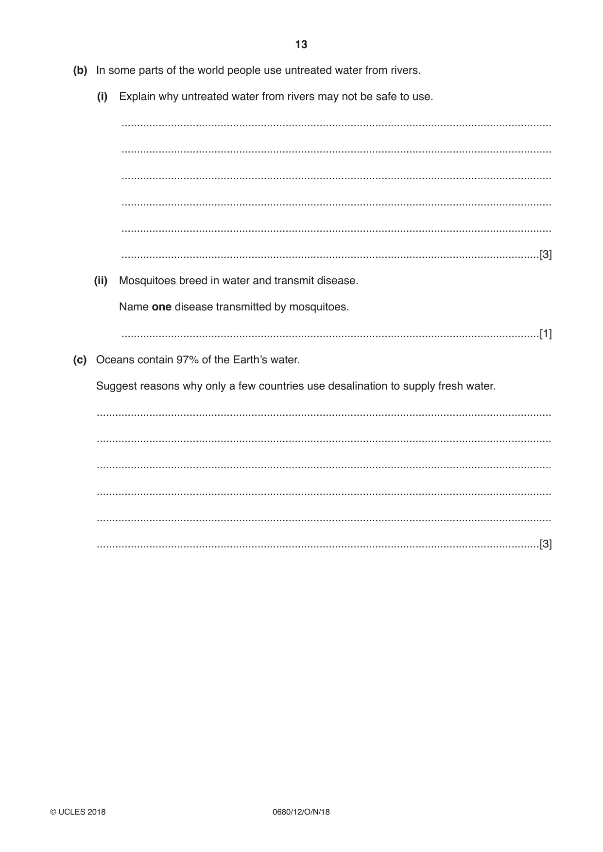 Cambridge IGCSE Environmental Management 0680 2018 Oct/Nov Paper 1 · Variant 2 question paper, page 13 of 16