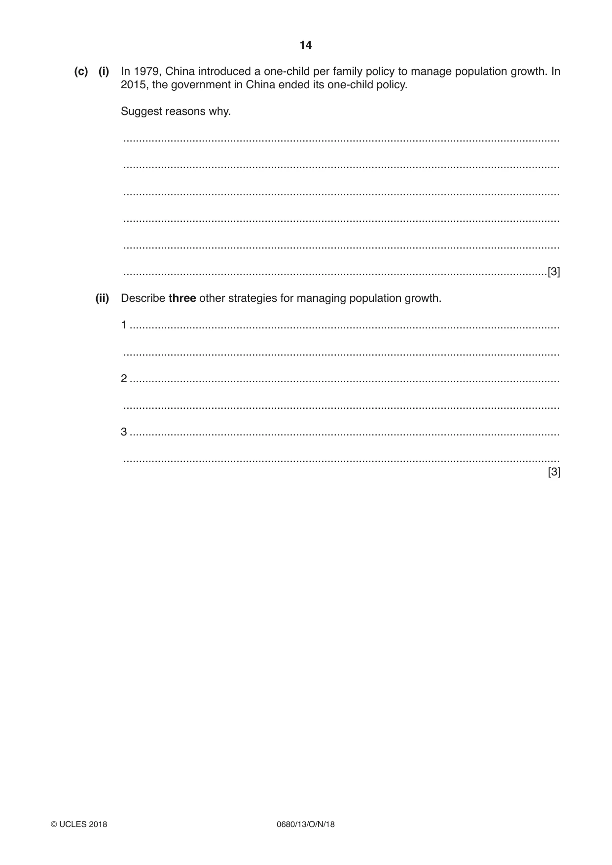 Cambridge IGCSE Environmental Management 0680 2018 Oct/Nov Paper 1 · Variant 3 question paper, page 14 of 16