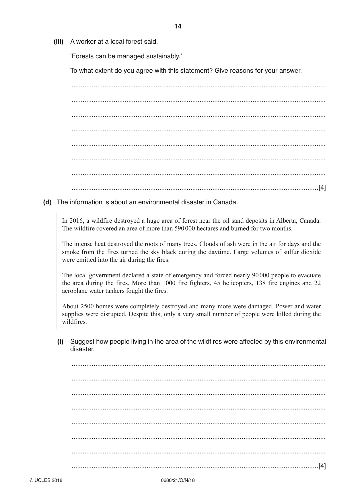 Cambridge IGCSE Environmental Management 0680 2018 Oct/Nov Paper 2 · Variant 1 question paper, page 14 of 20