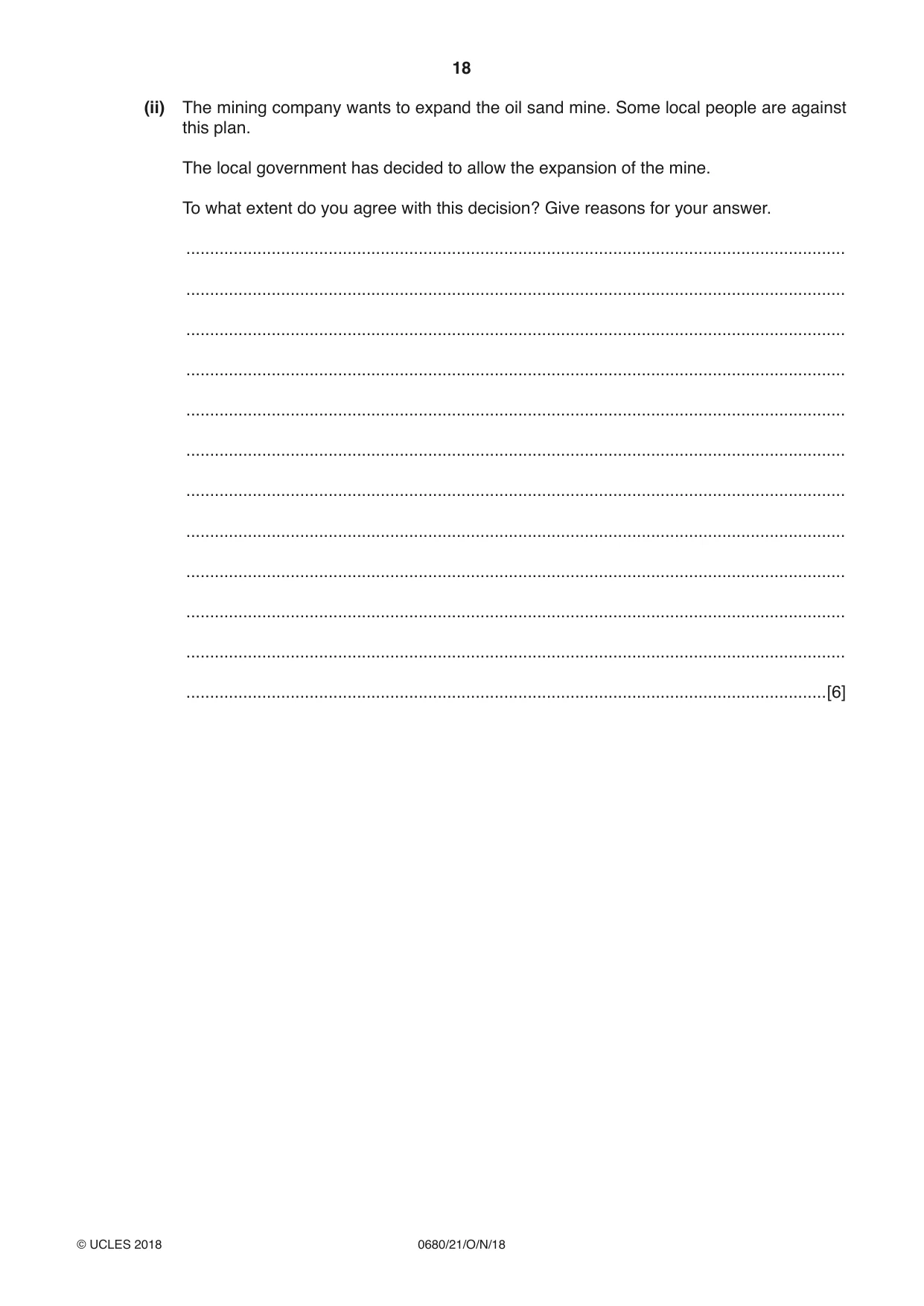 Cambridge IGCSE Environmental Management 0680 2018 Oct/Nov Paper 2 · Variant 1 question paper, page 18 of 20