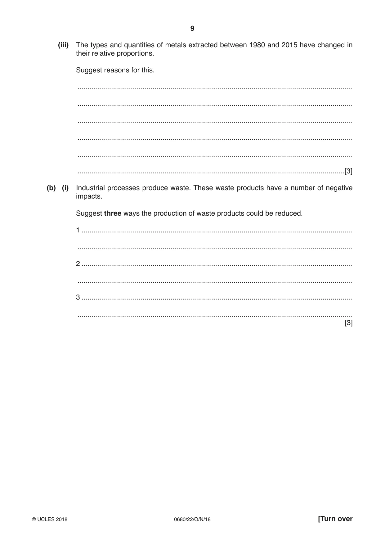 Cambridge IGCSE Environmental Management 0680 2018 Oct/Nov Paper 2 · Variant 2 question paper, page 9 of 16