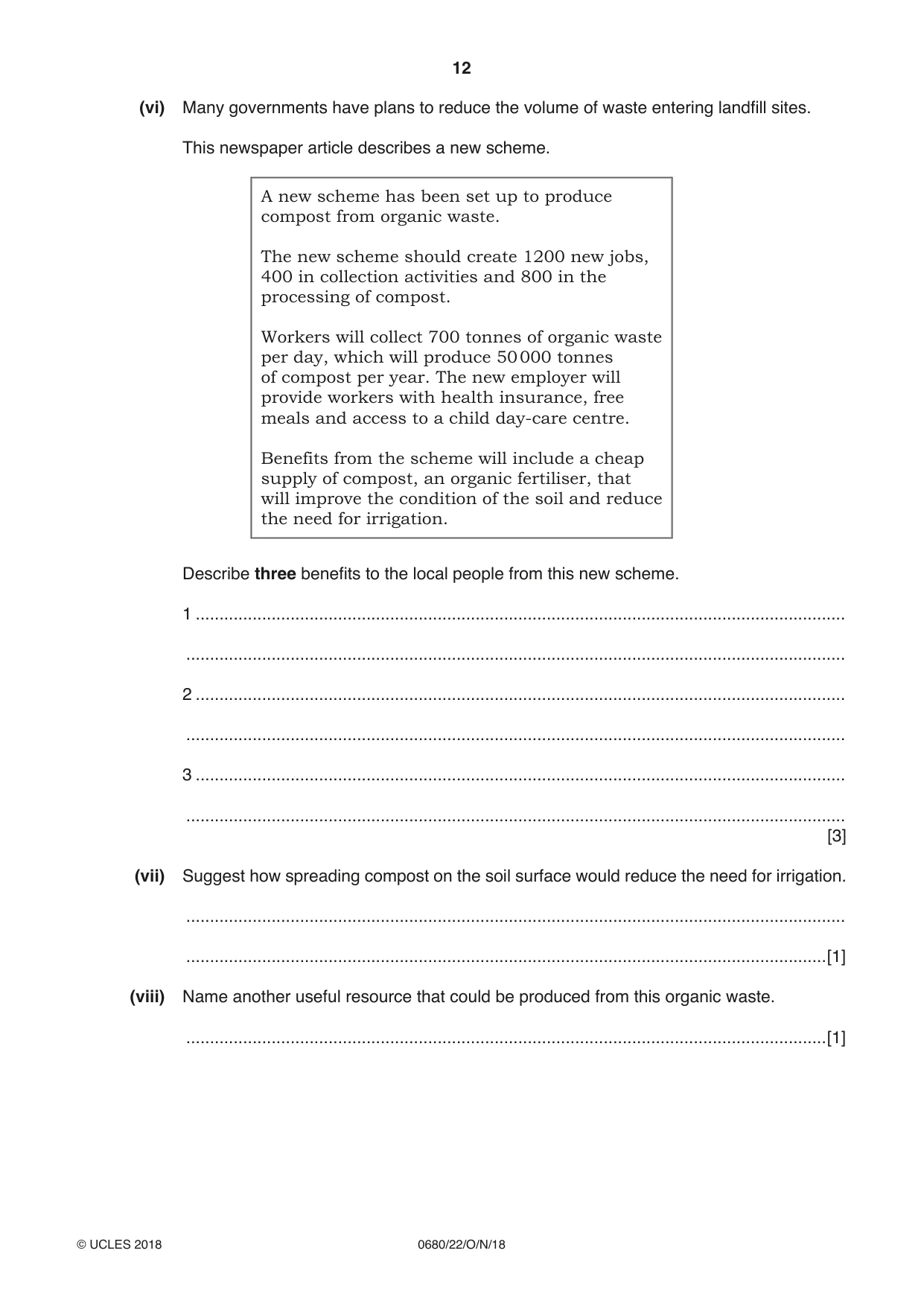 Cambridge IGCSE Environmental Management 0680 2018 Oct/Nov Paper 2 · Variant 2 question paper, page 12 of 16