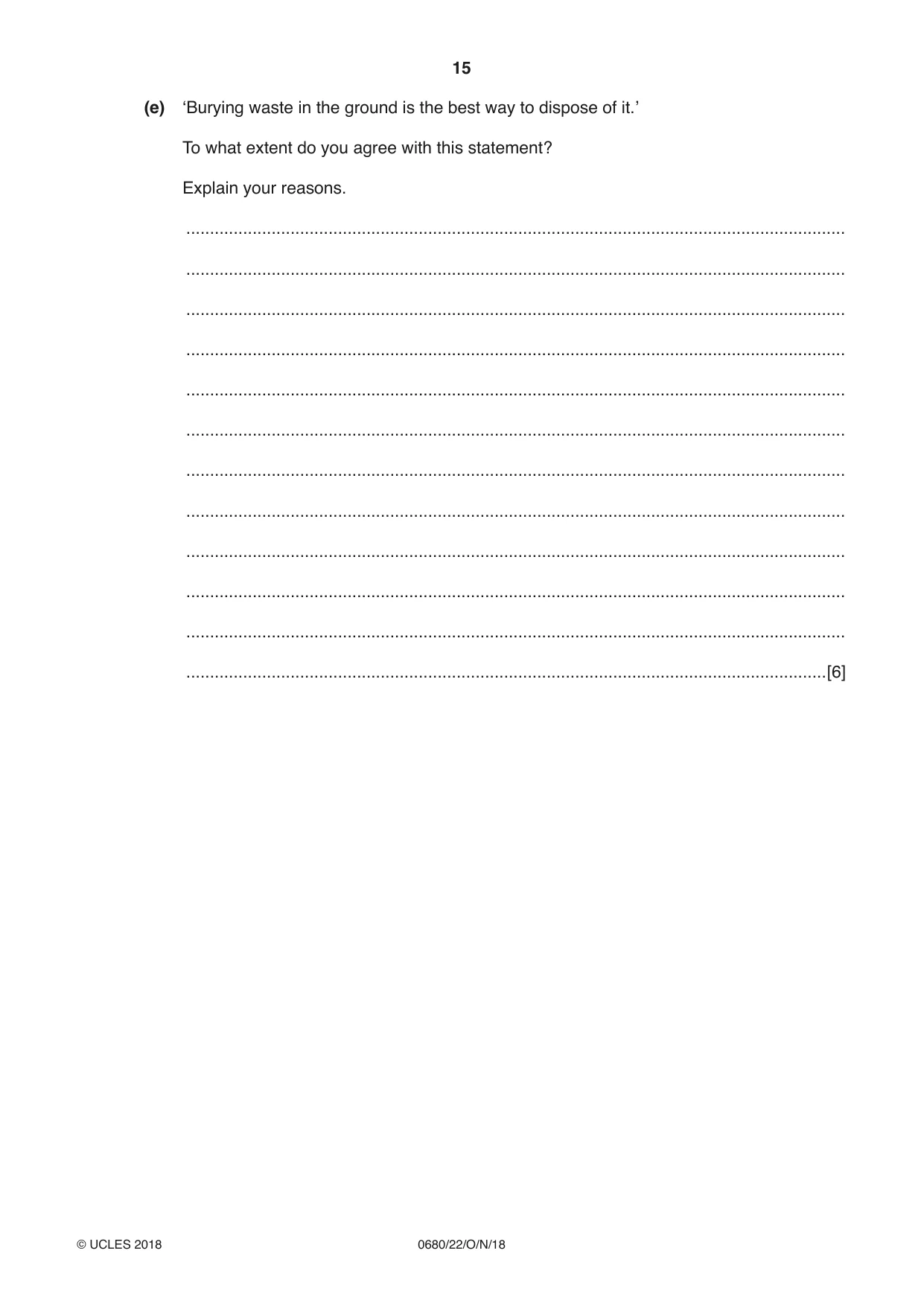 Cambridge IGCSE Environmental Management 0680 2018 Oct/Nov Paper 2 · Variant 2 question paper, page 15 of 16