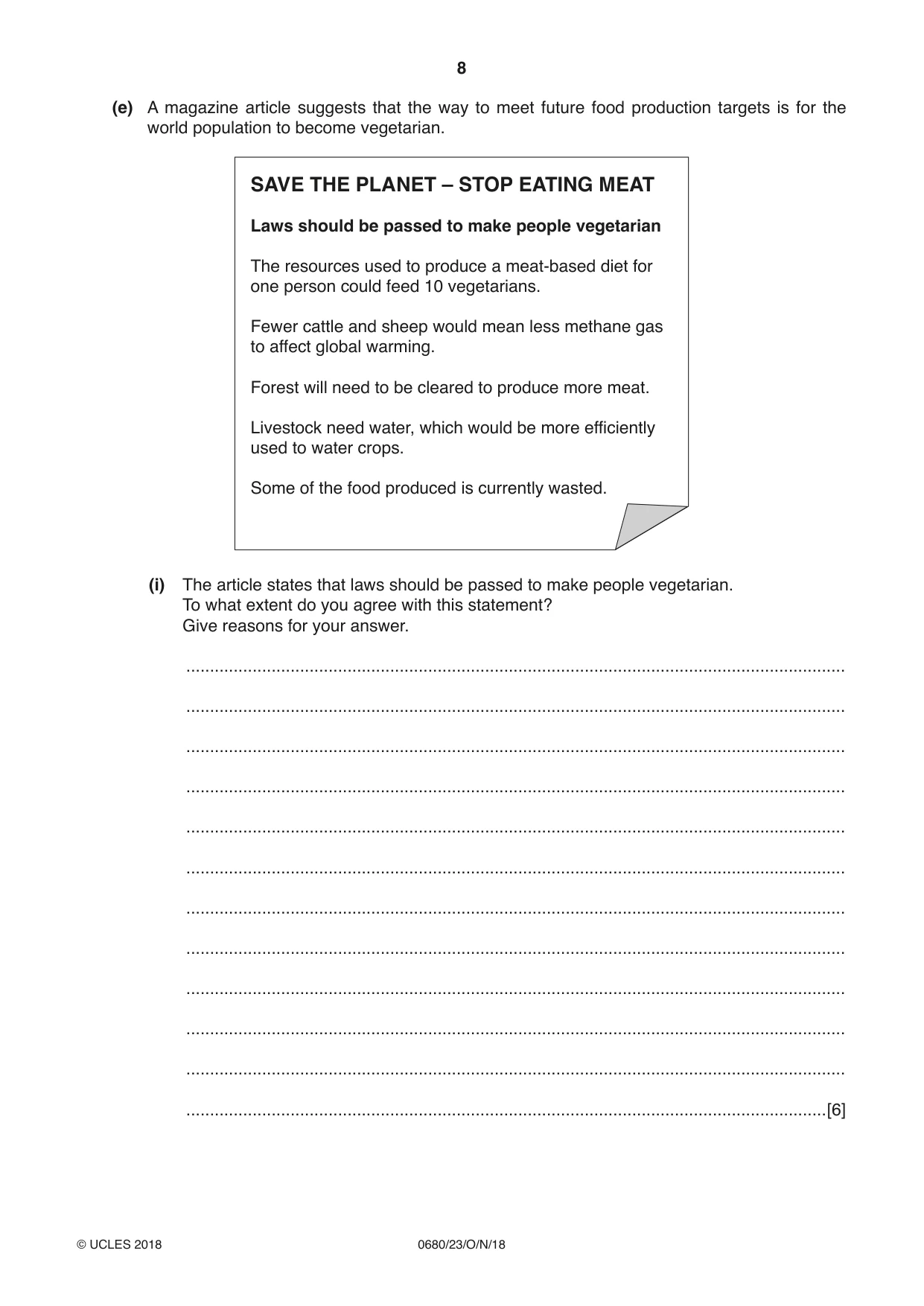 Cambridge IGCSE Environmental Management 0680 2018 Oct/Nov Paper 2 · Variant 3 question paper, page 8 of 16