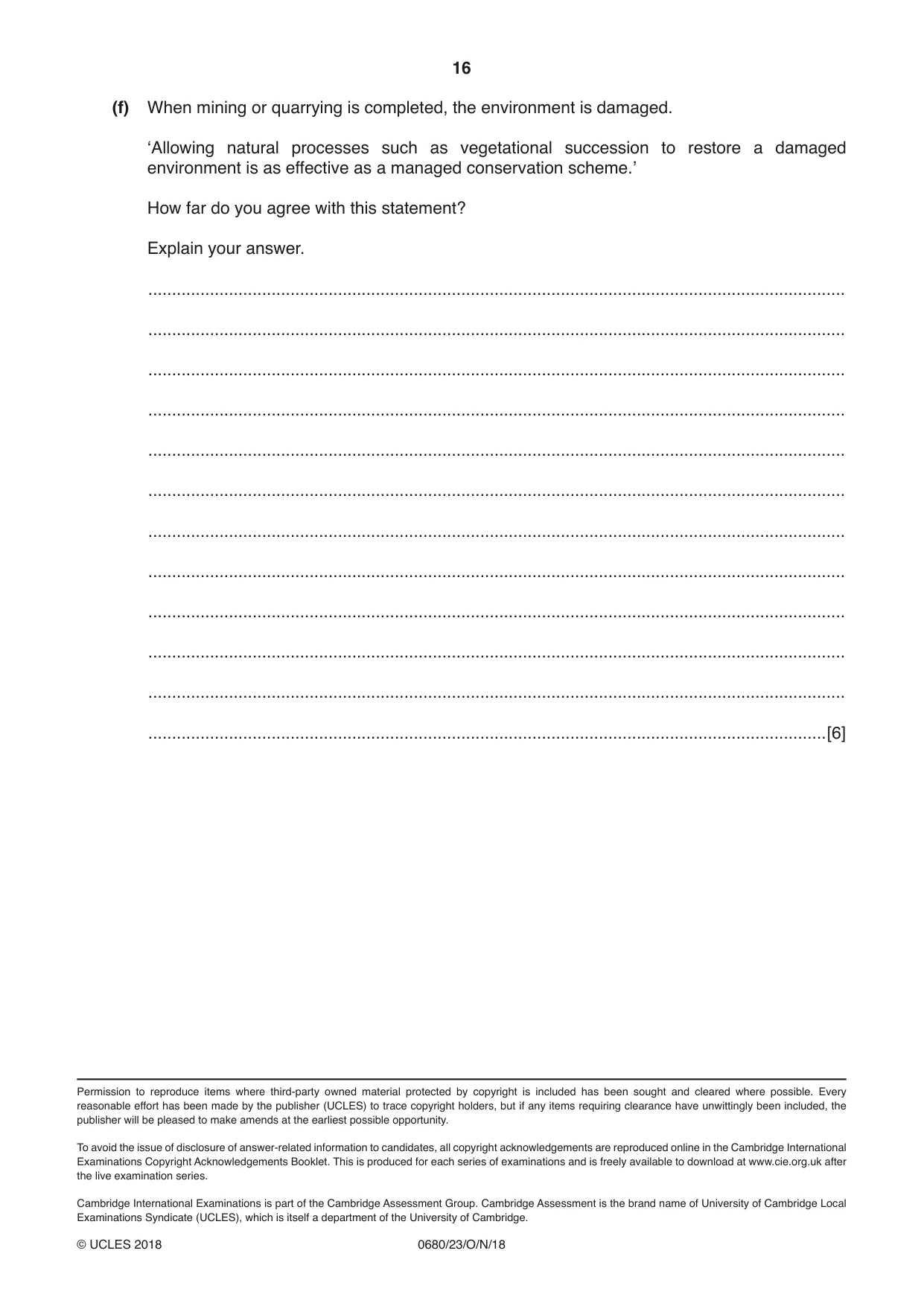 Cambridge IGCSE Environmental Management 0680 2018 Oct/Nov Paper 2 · Variant 3 question paper, page 16 of 16