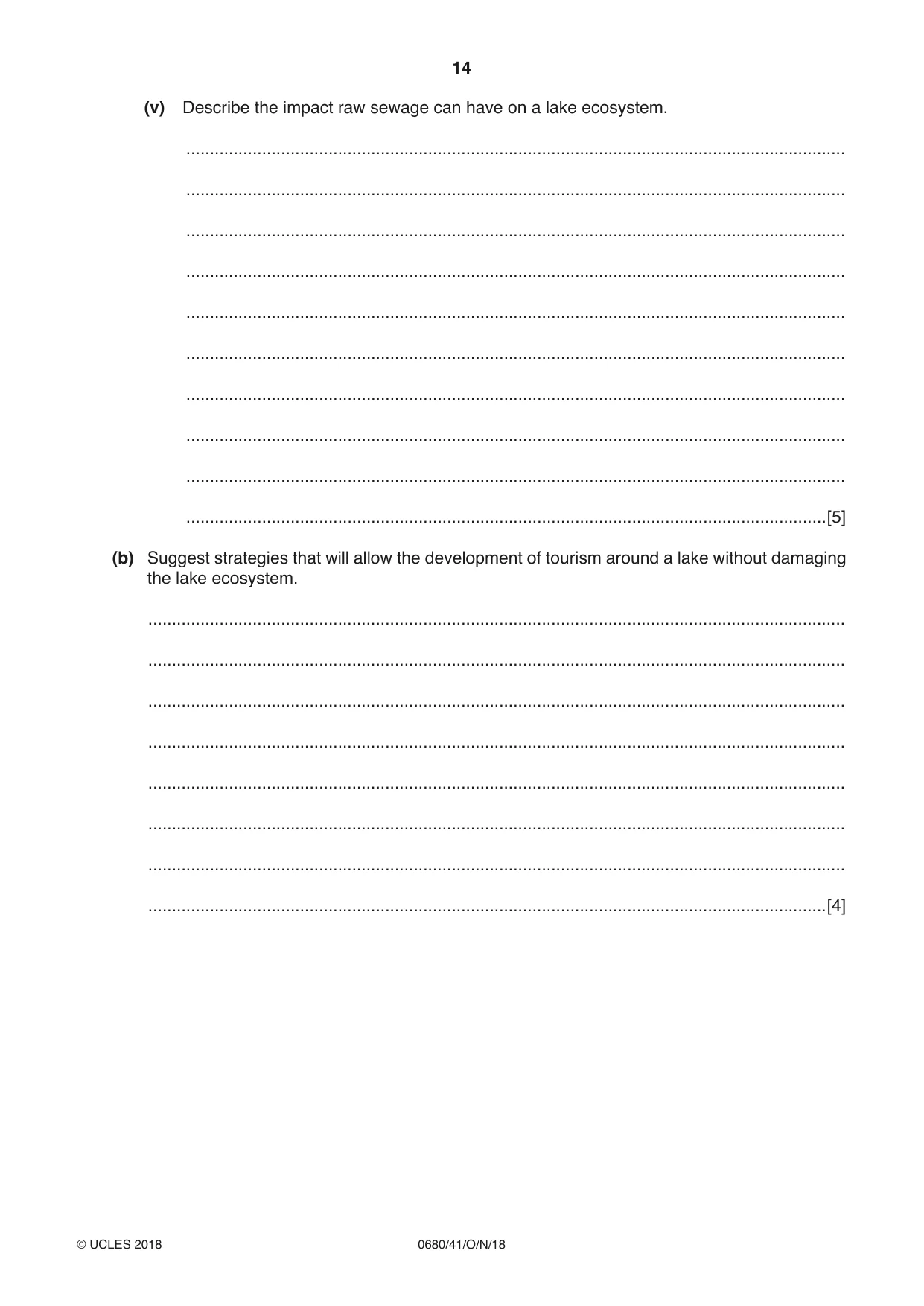 Cambridge IGCSE Environmental Management 0680 2018 Oct/Nov Paper 4 · Variant 1 question paper, page 14 of 16