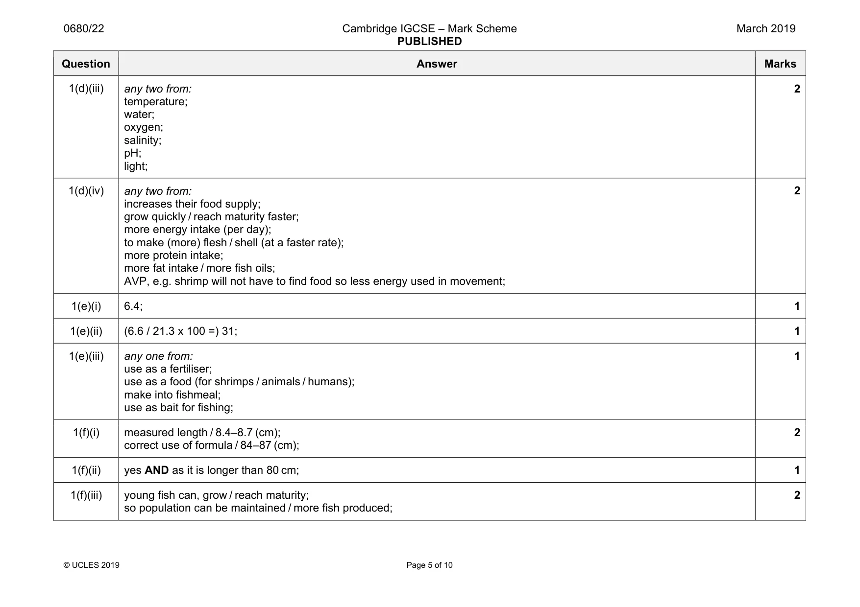 Mark scheme, page 5 of 10