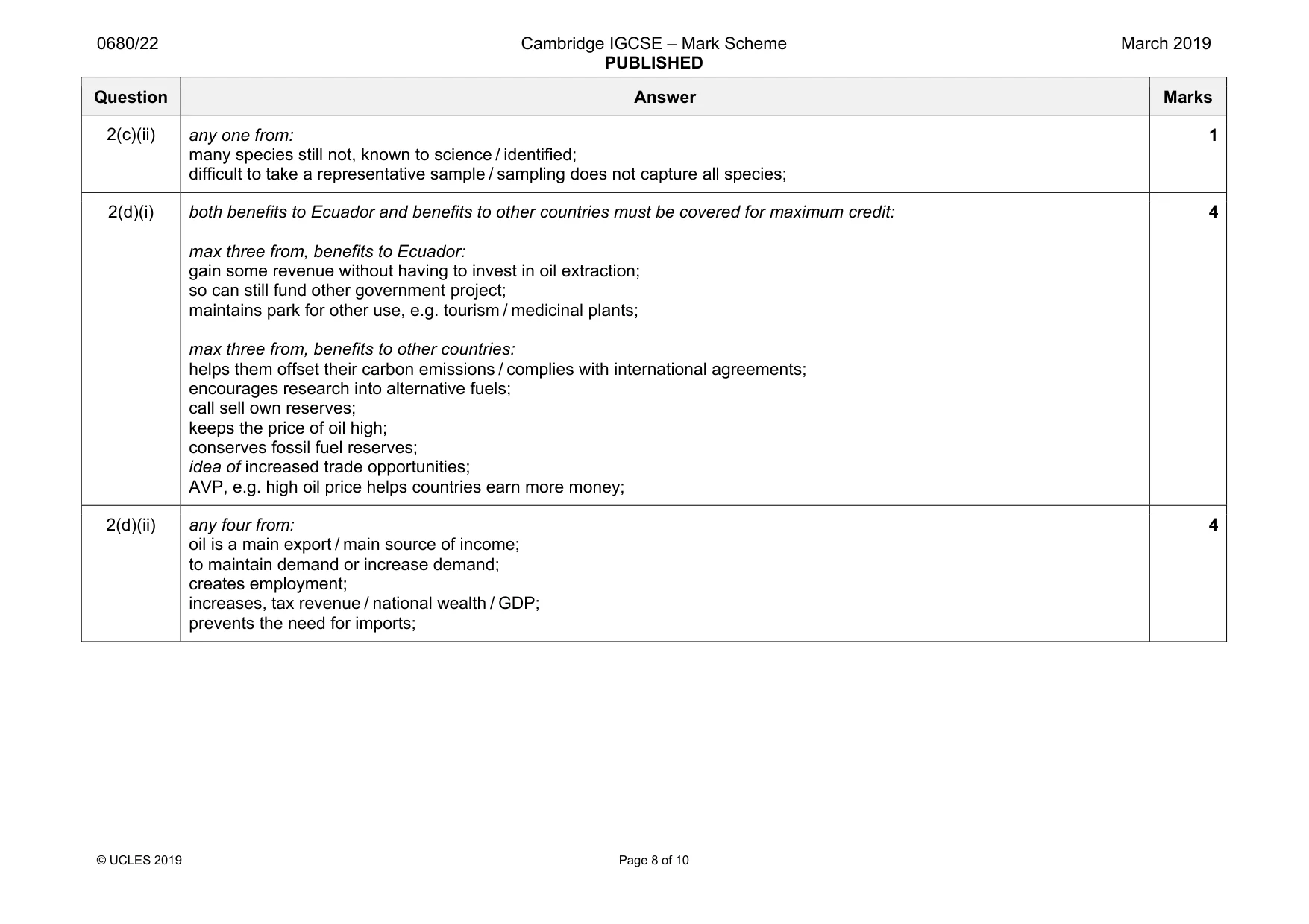 Mark scheme, page 8 of 10