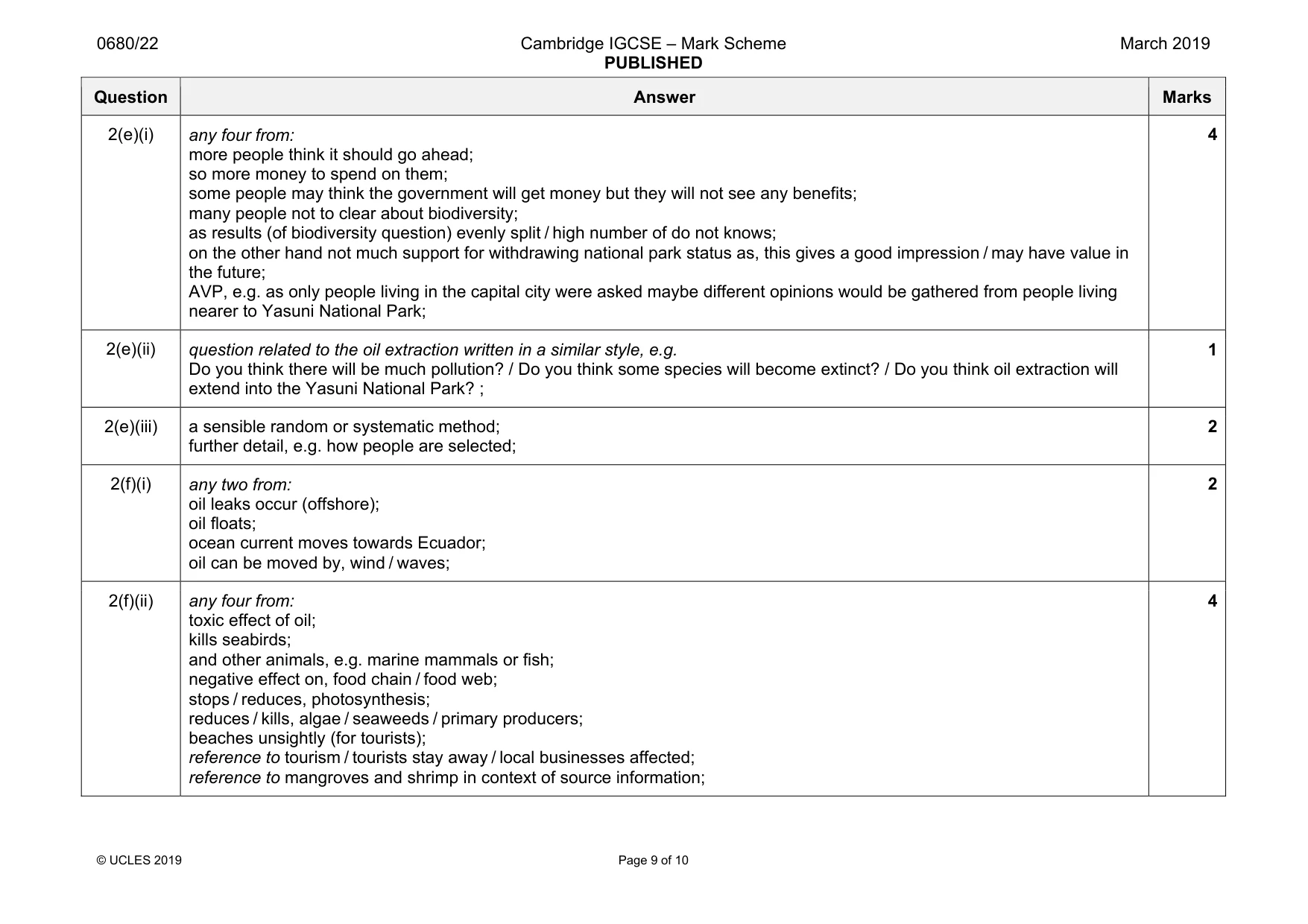 Mark scheme, page 9 of 10